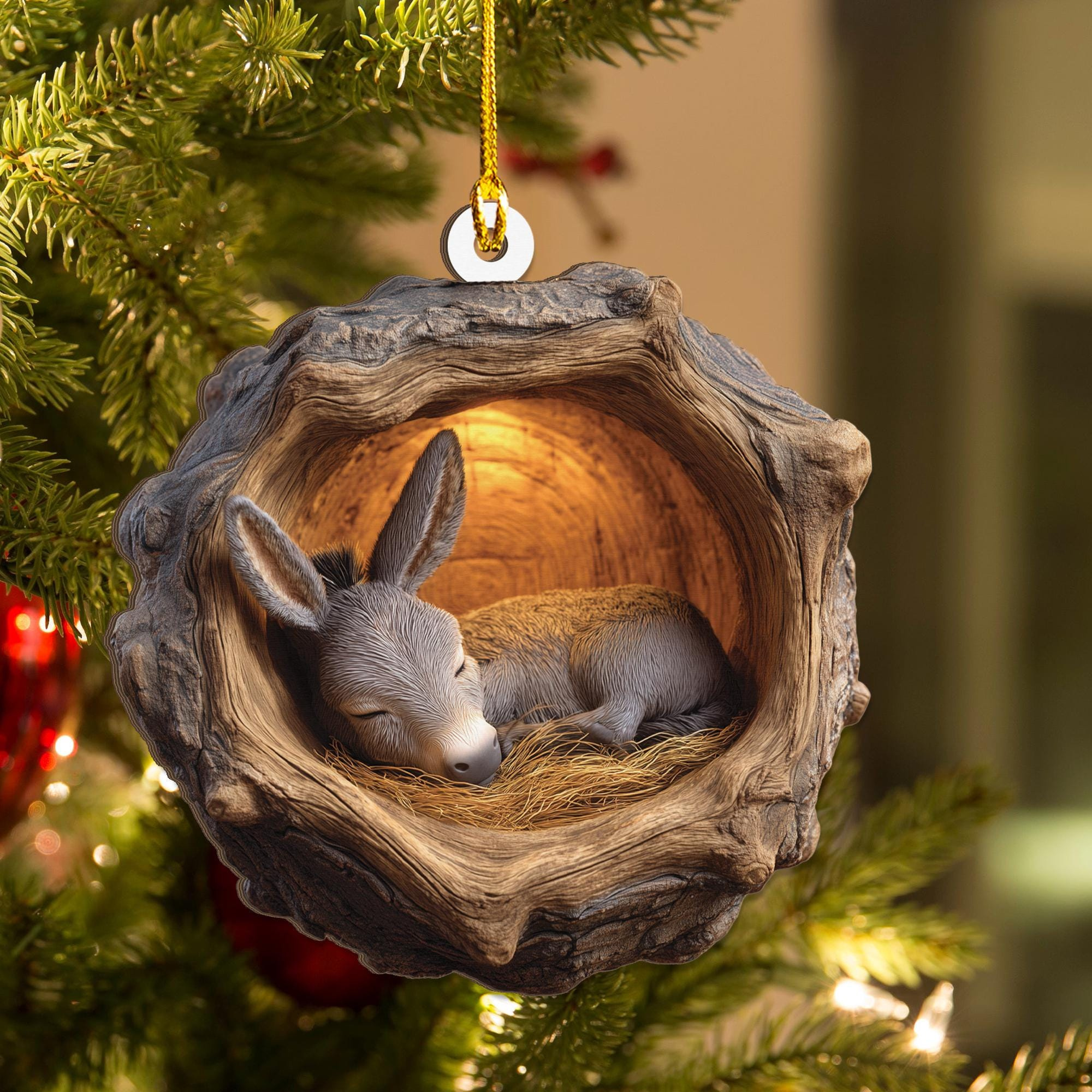 Sleeping Donkey Christmas Wood Ornament - Handmade Holiday Tree Decoration for Donkey Lovers 2 - MeasureMason Sleeping Donkey Christmas Wood Ornament - Handmade Holiday Tree Decoration for Donkey Lovers 2
