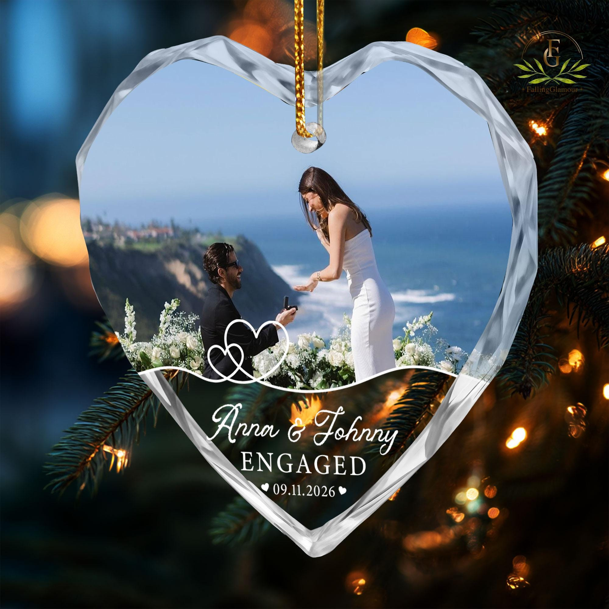 Custom Engagement Photo Ornament - Personalized Marriage Proposal Gift for Couple, Engaged Christmas Ornament Keepsake 3 - MeasureMason Custom Engagement Photo Ornament - Personalized Marriage Proposal Gift for Couple, Engaged Christmas Ornament Keepsake 3
