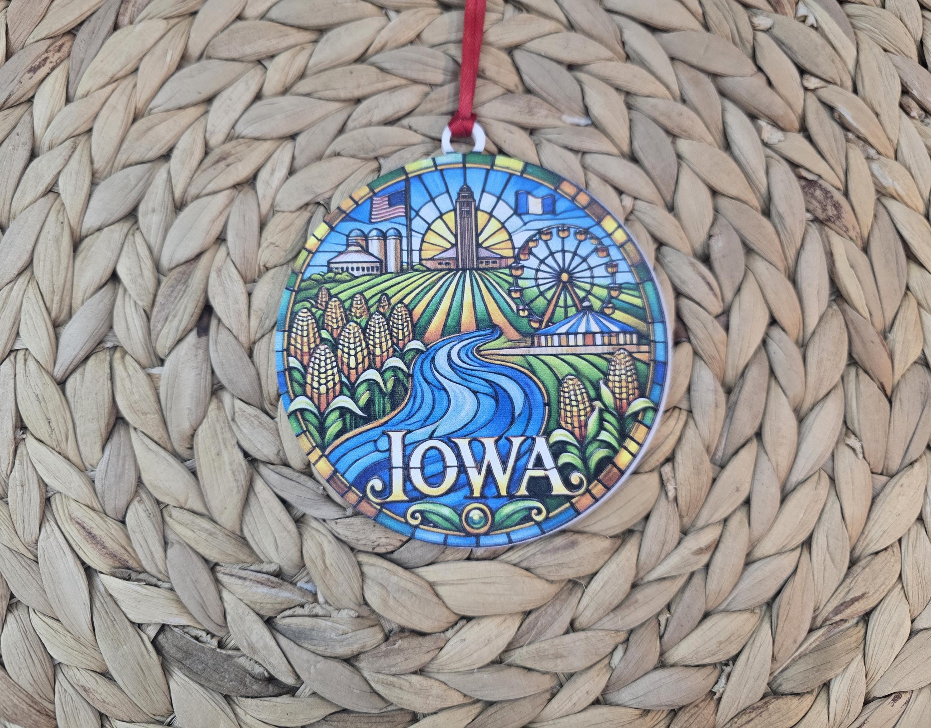 Iowa Stained Glass Inspired Ornament: UV Printed Acrylic, Midwest Christmas Keepsake 2 - MeasureMason Iowa Stained Glass Inspired Ornament: UV Printed Acrylic, Midwest Christmas Keepsake 2