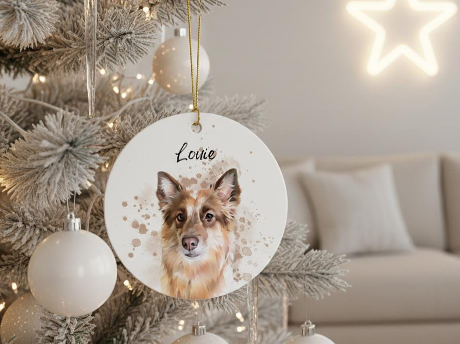 Custom Pet Portrait Ceramic Ornament, Personalized Dog Christmas Ornament, Pet Loss Memorial 2 - MeasureMason Custom Pet Portrait Ceramic Ornament, Personalized Dog Christmas Ornament, Pet Loss Memorial 2