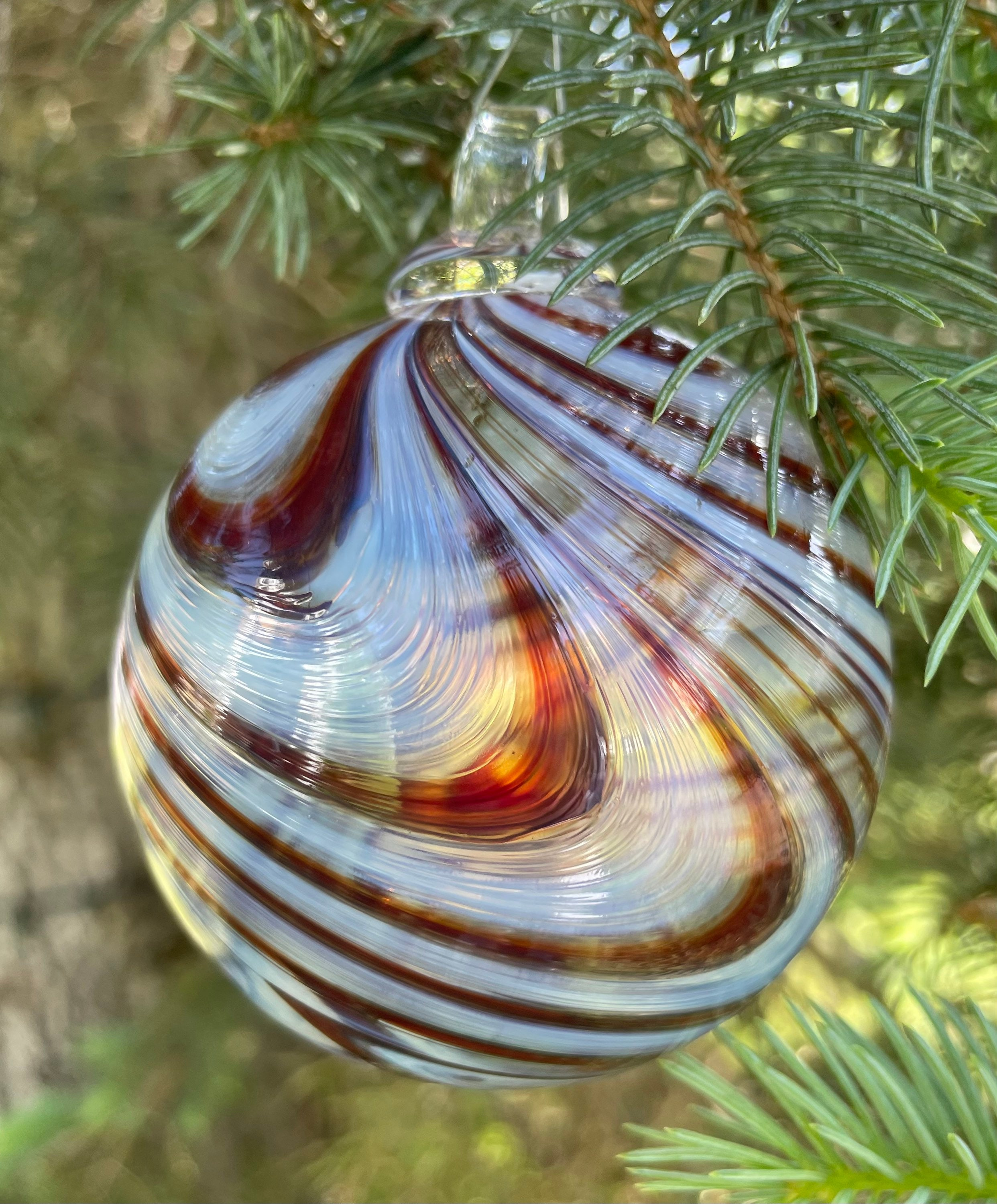 Feather Twist Hand Blown Glass Ornaments - White Feathered Swirl with Transparent Colors, Christmas Tree Decor Feather Twist Hand Blown Glass Ornaments - White Feathered Swirl with Transparent Colors, Christmas Tree Decor