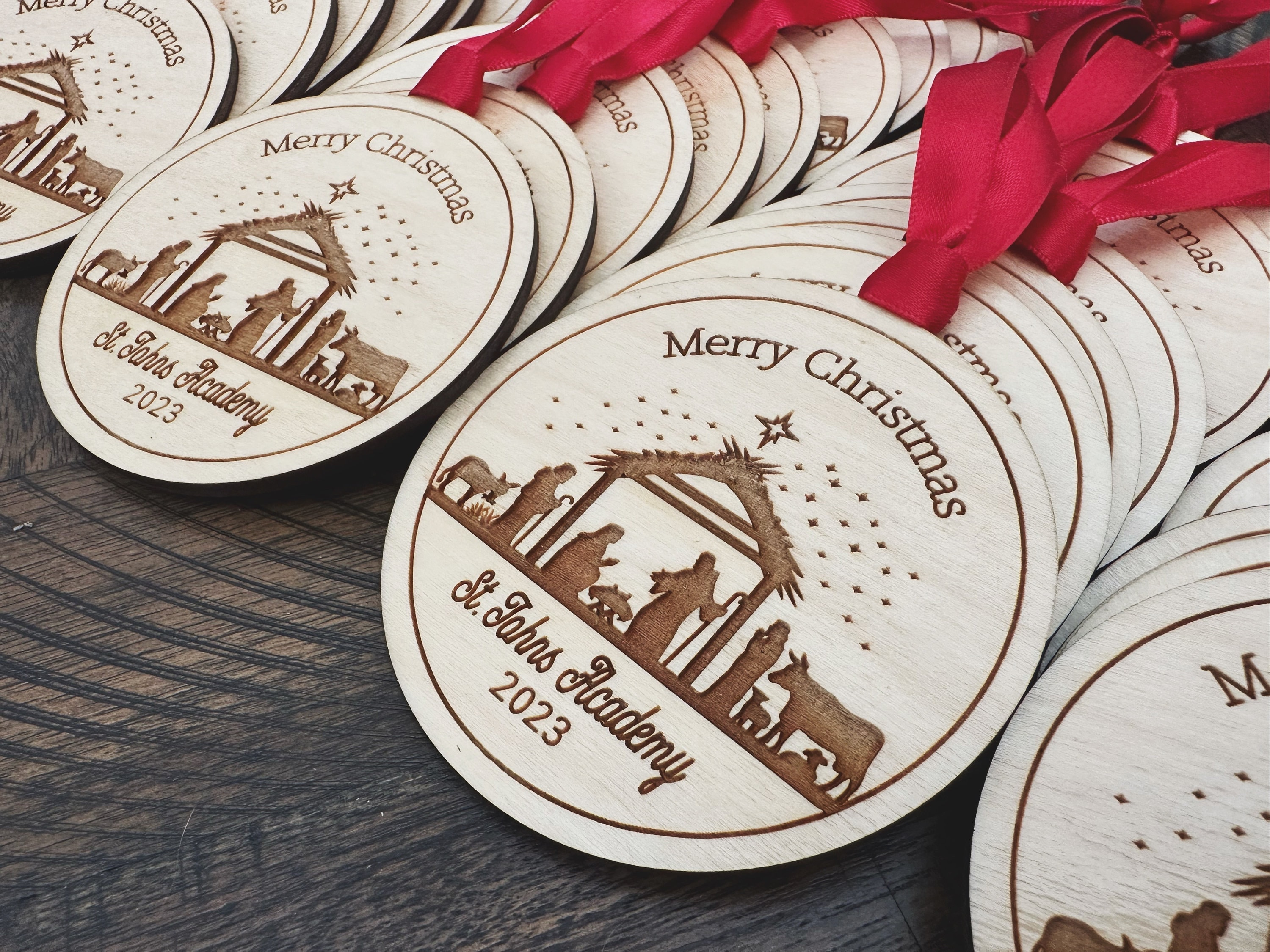 Personalized Nativity Manger Ornament, Church Christmas Eve Favor, Bible Study Gift, Custom Engraved Personalized Nativity Manger Ornament, Church Christmas Eve Favor, Bible Study Gift, Custom Engraved