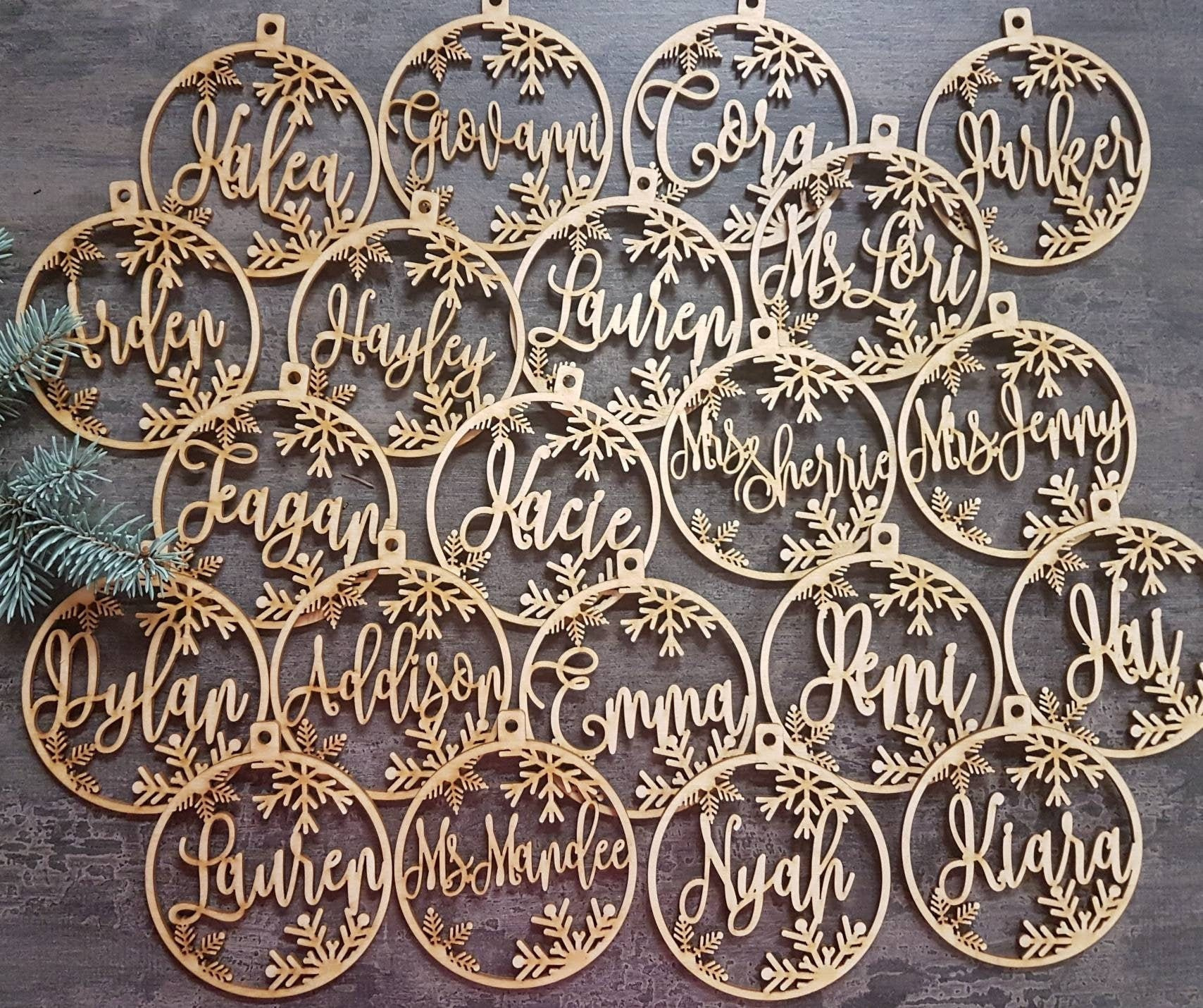 Personalized Wood Christmas Bauble Ornament - Laser Cut Custom Name Gift Tag Christmas Tree Decor Holiday Charm Personalized Wood Christmas Bauble Ornament - Laser Cut Custom Name Gift Tag Christmas Tree Decor Holiday Charm