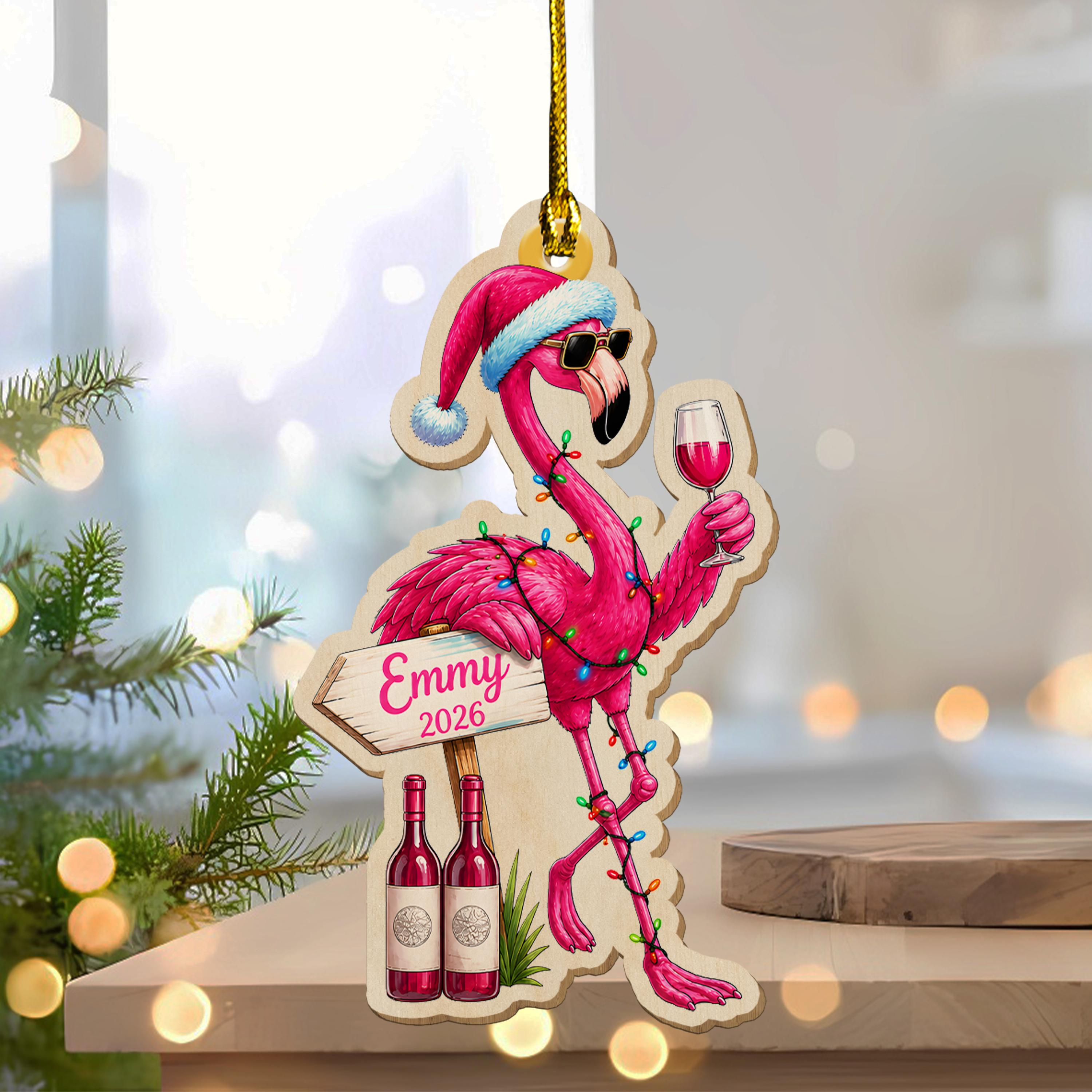 Personalized Flamingo Drink Wine Ornament - 2D Flat Acrylic Christmas Keepsake Gift C2HF27-CO 2 - MeasureMason Personalized Flamingo Drink Wine Ornament - 2D Flat Acrylic Christmas Keepsake Gift C2HF27-CO 2