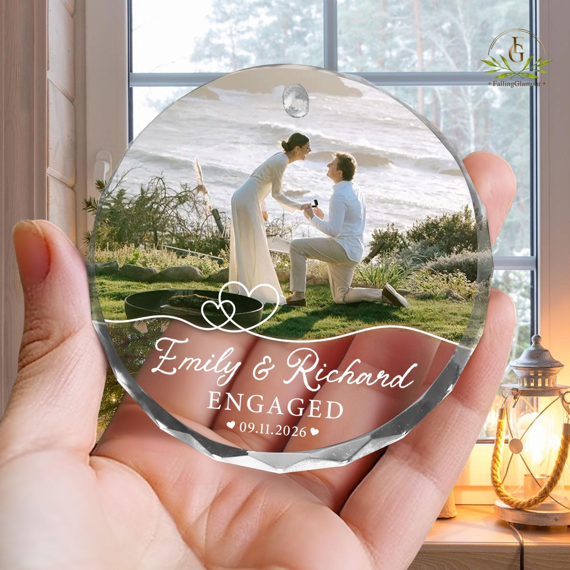 Custom Engagement Photo Ornament - Personalized Marriage Proposal Gift for Couple, Engaged Christmas Ornament Keepsake 4 - MeasureMason Custom Engagement Photo Ornament - Personalized Marriage Proposal Gift for Couple, Engaged Christmas Ornament Keepsake 4