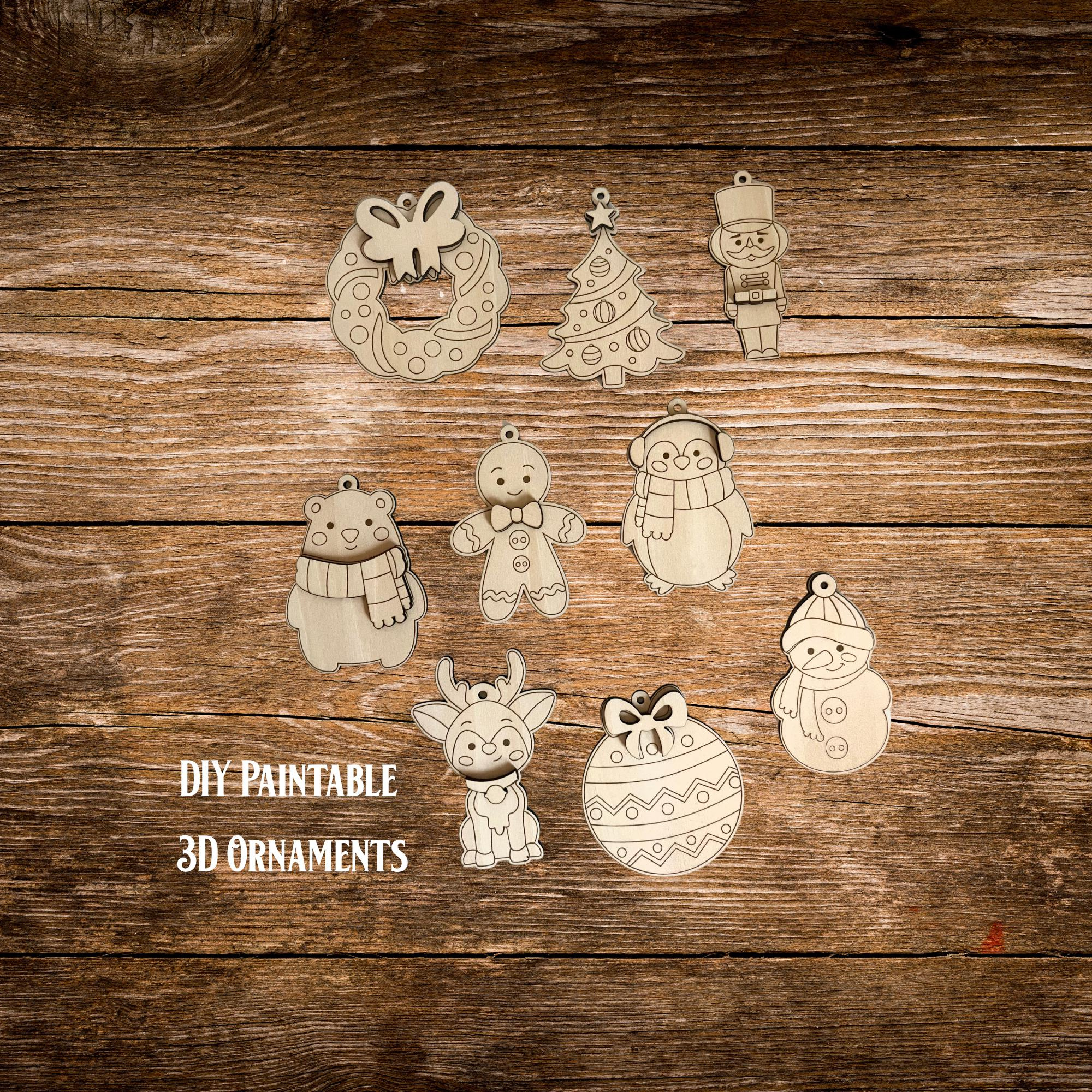 DIY Paintable Wooden Christmas Ornament Craft Set - 9 Holiday Designs DIY Paintable Wooden Christmas Ornament Craft Set - 9 Holiday Designs