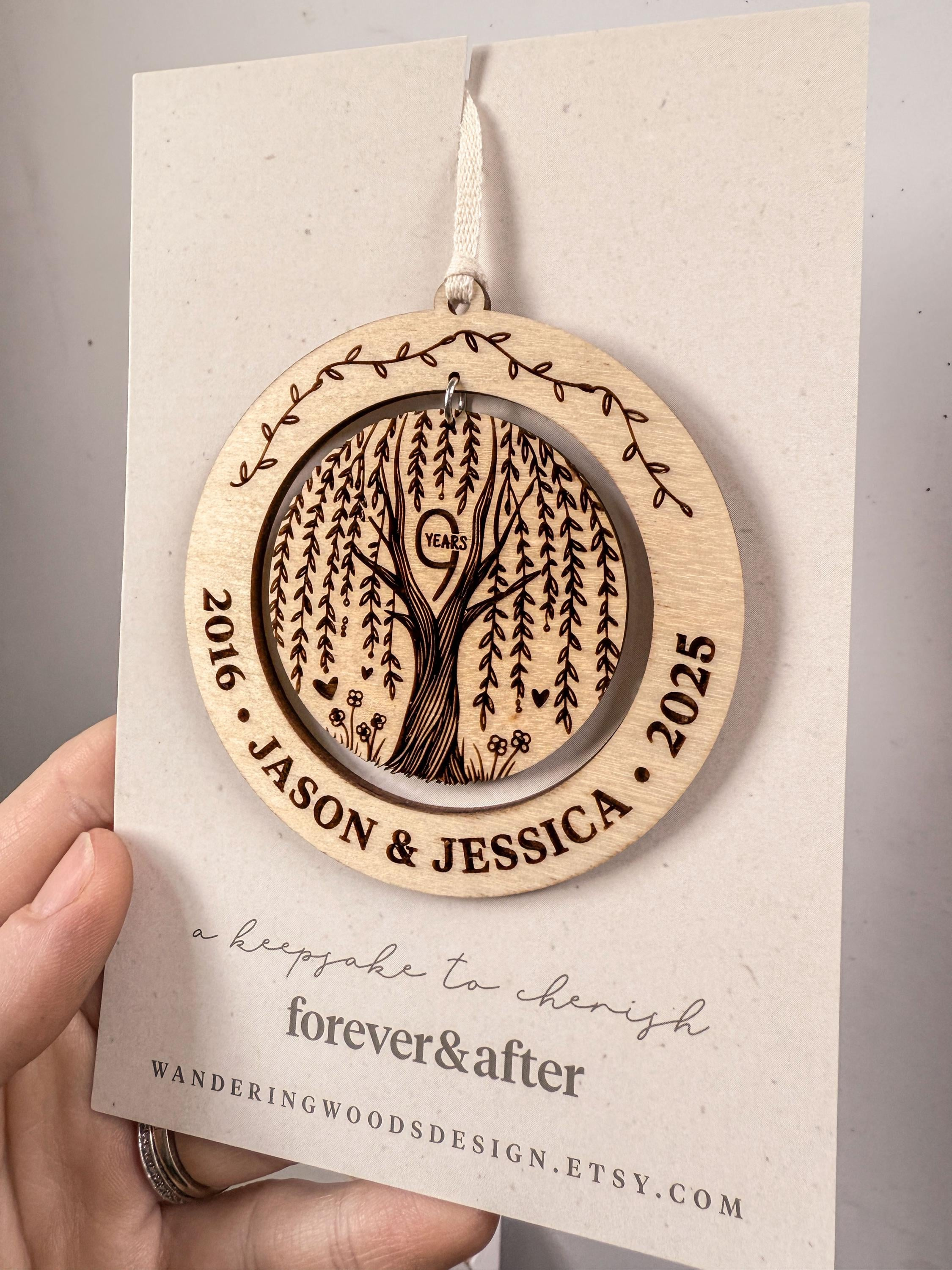 9th Anniversary Gift, Willow Anniversary Ornament, Custom Gift for Husband or Wife, 9 Year 1