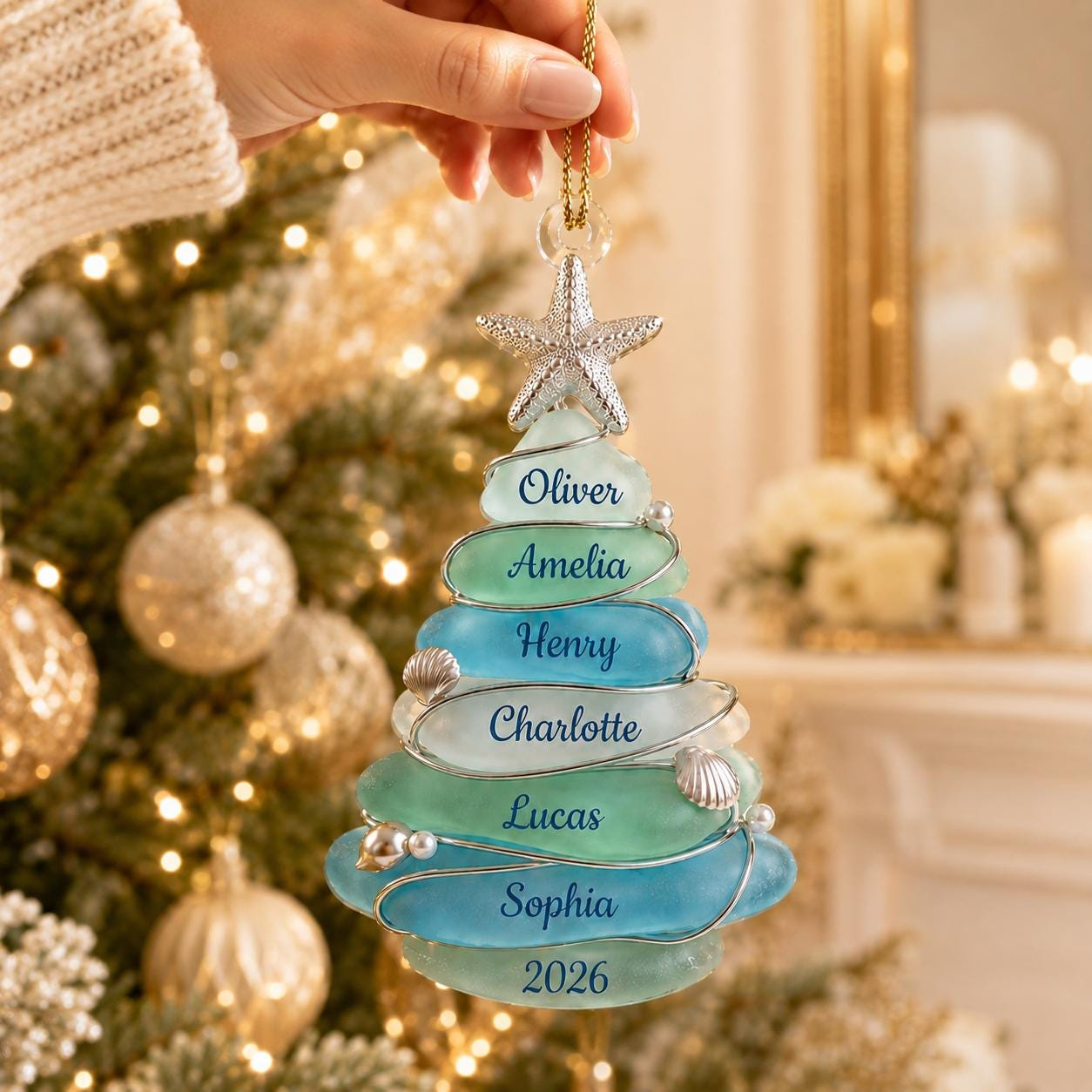 Personalized Sea Glass Family Tree Ornament 2026, Custom Coastal Christmas Keepsake, Beach Decor Up To 10 Names Gift Personalized Sea Glass Family Tree Ornament 2026, Custom Coastal Christmas Keepsake, Beach Decor Up To 10 Names Gift