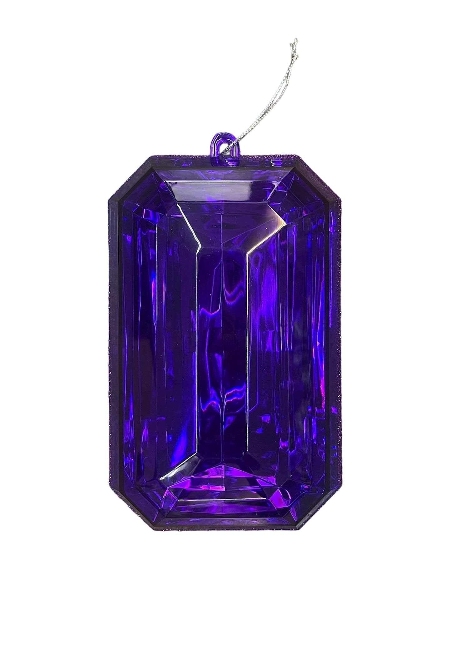 Purple Gem Christmas Ornament, Emerald Cut Jewel Decor for Tree, Wreath or Garland