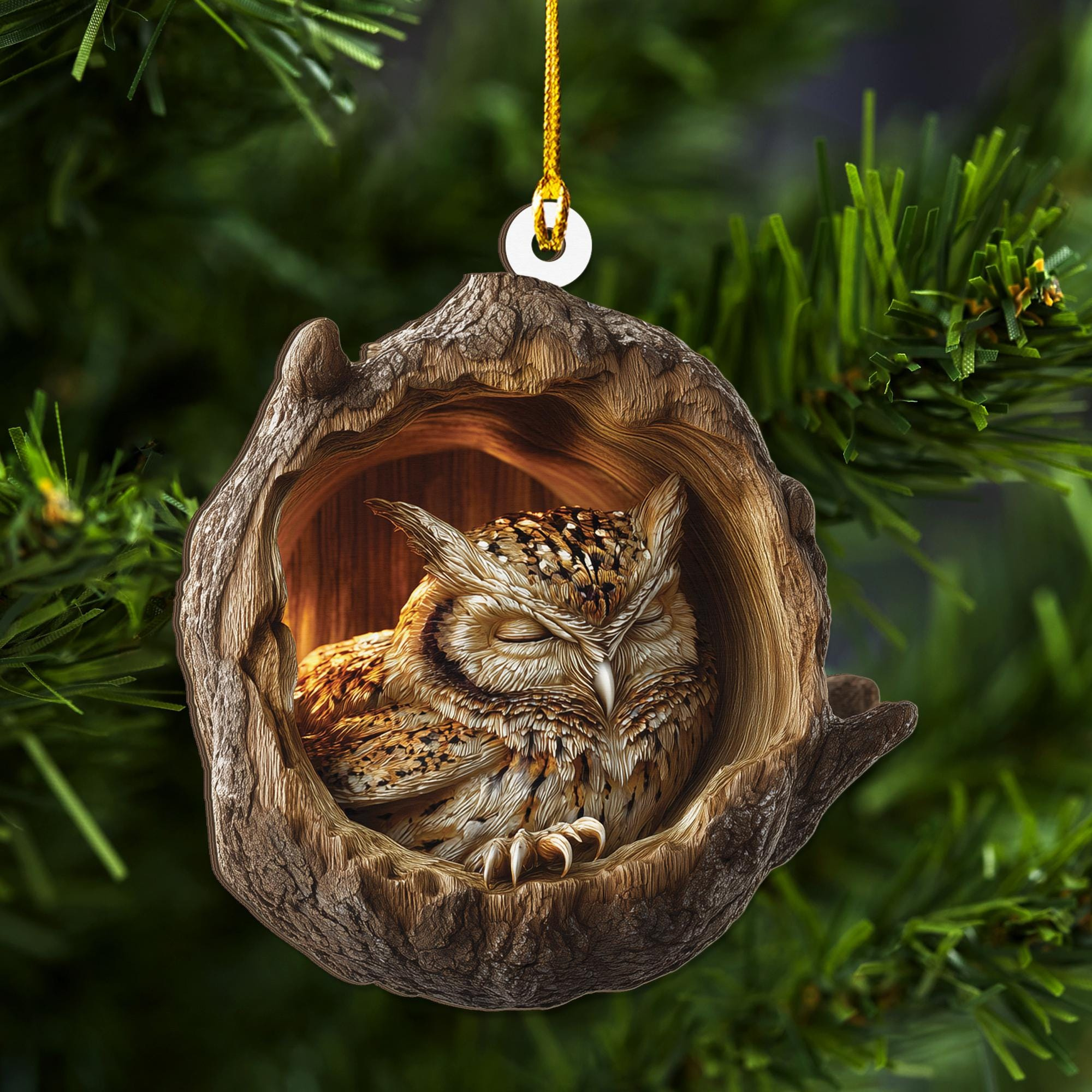 Sleeping Owl Christmas 2D Flat Wood Ornament – Peaceful Woodland Bird Ash Plywood Decor - Cute Holiday Tree Gift for Owl 2 - MeasureMason Sleeping Owl Christmas 2D Flat Wood Ornament – Peaceful Woodland Bird Ash Plywood Decor - Cute Holiday Tree Gift for Owl 2