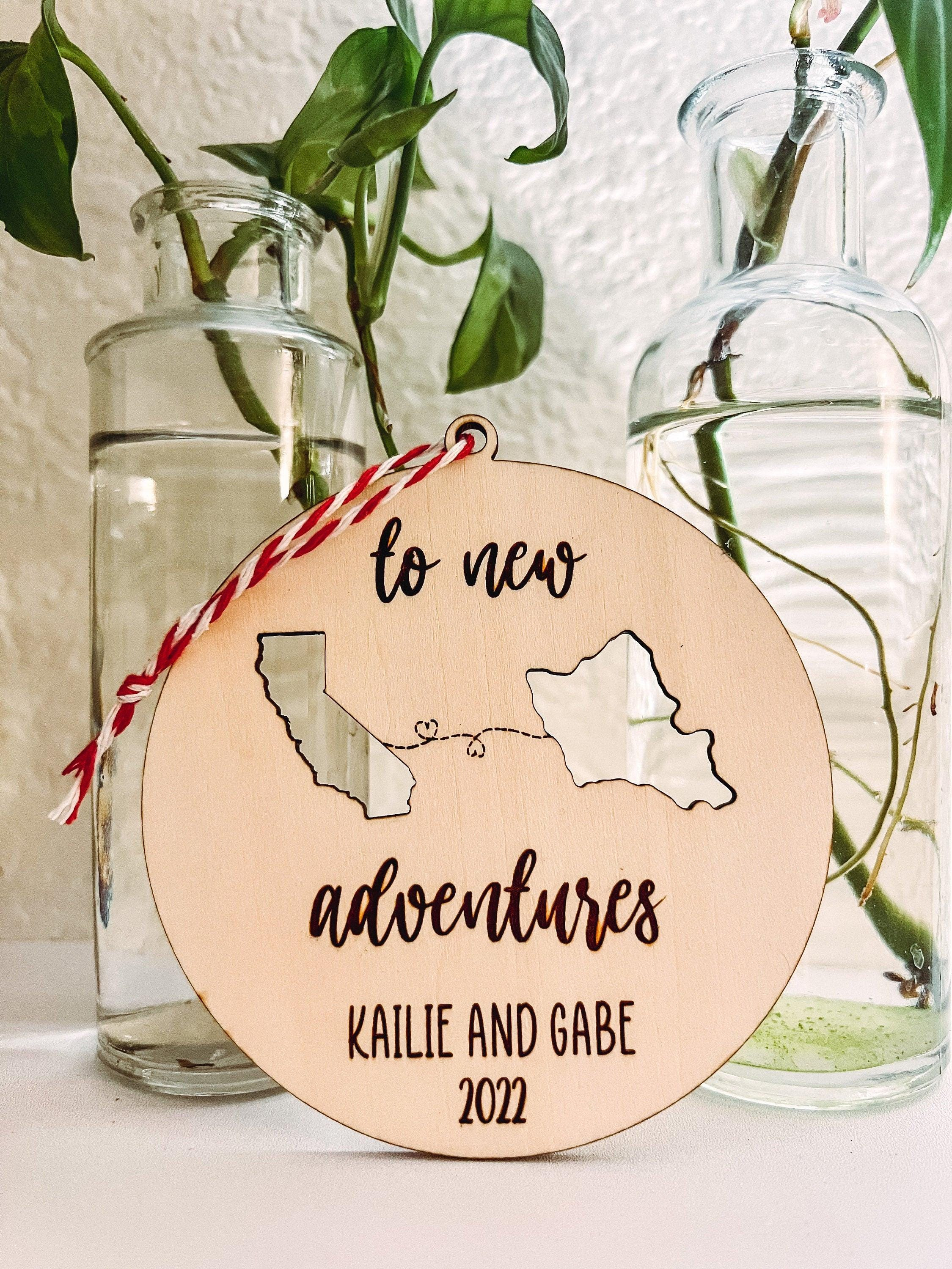To New Adventures Cross Country Moving Ornament - Laser Cut Personalized States - Christmas Housewarming New Home Gift 2 - MeasureMason To New Adventures Cross Country Moving Ornament - Laser Cut Personalized States - Christmas Housewarming New Home Gift 2