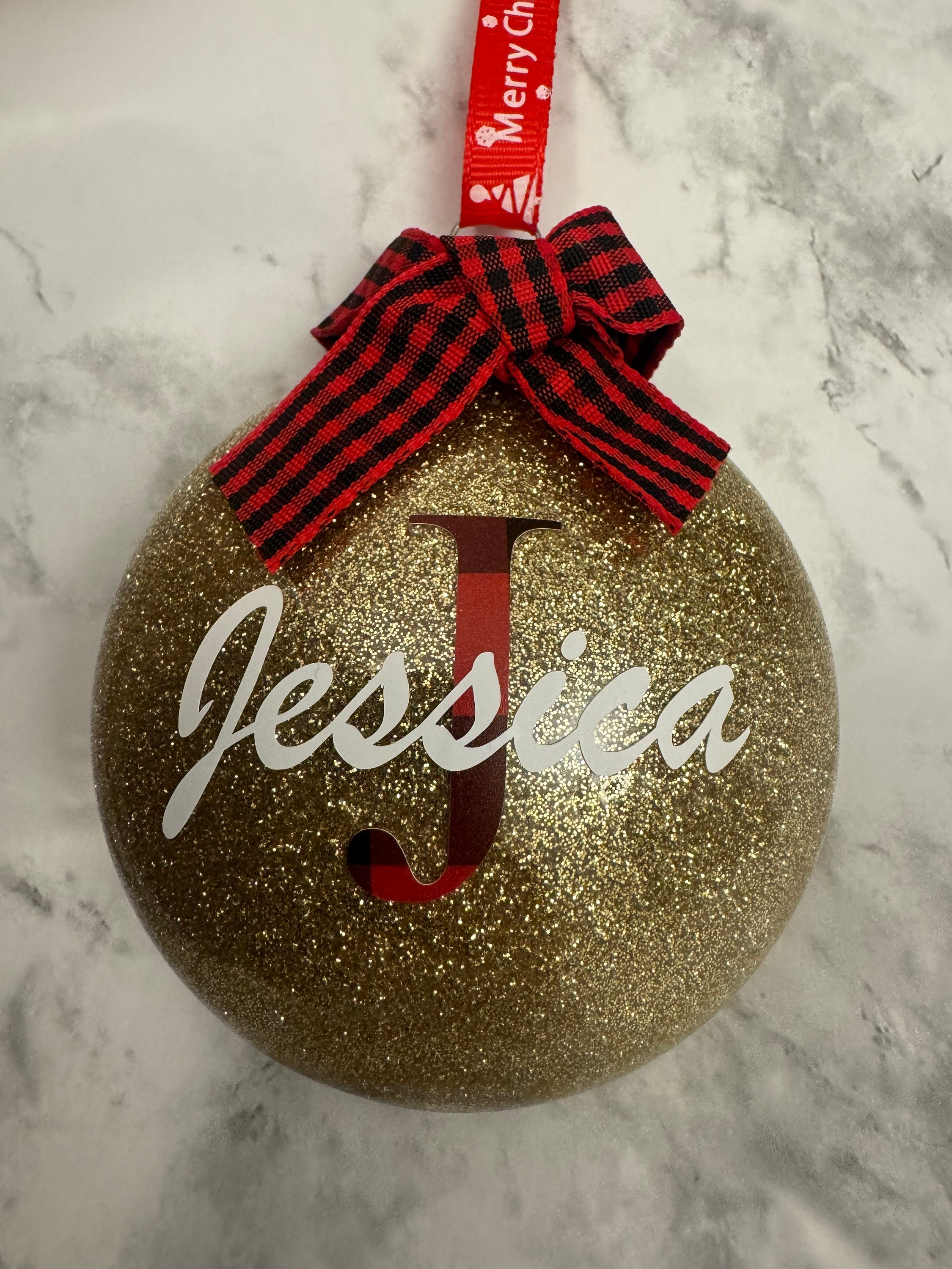 Personalized Christmas Ornament with Family Name, Custom Glitter Initial Holiday Tree Decor 1 - MeasureMason Personalized Christmas Ornament with Family Name, Custom Glitter Initial Holiday Tree Decor 1