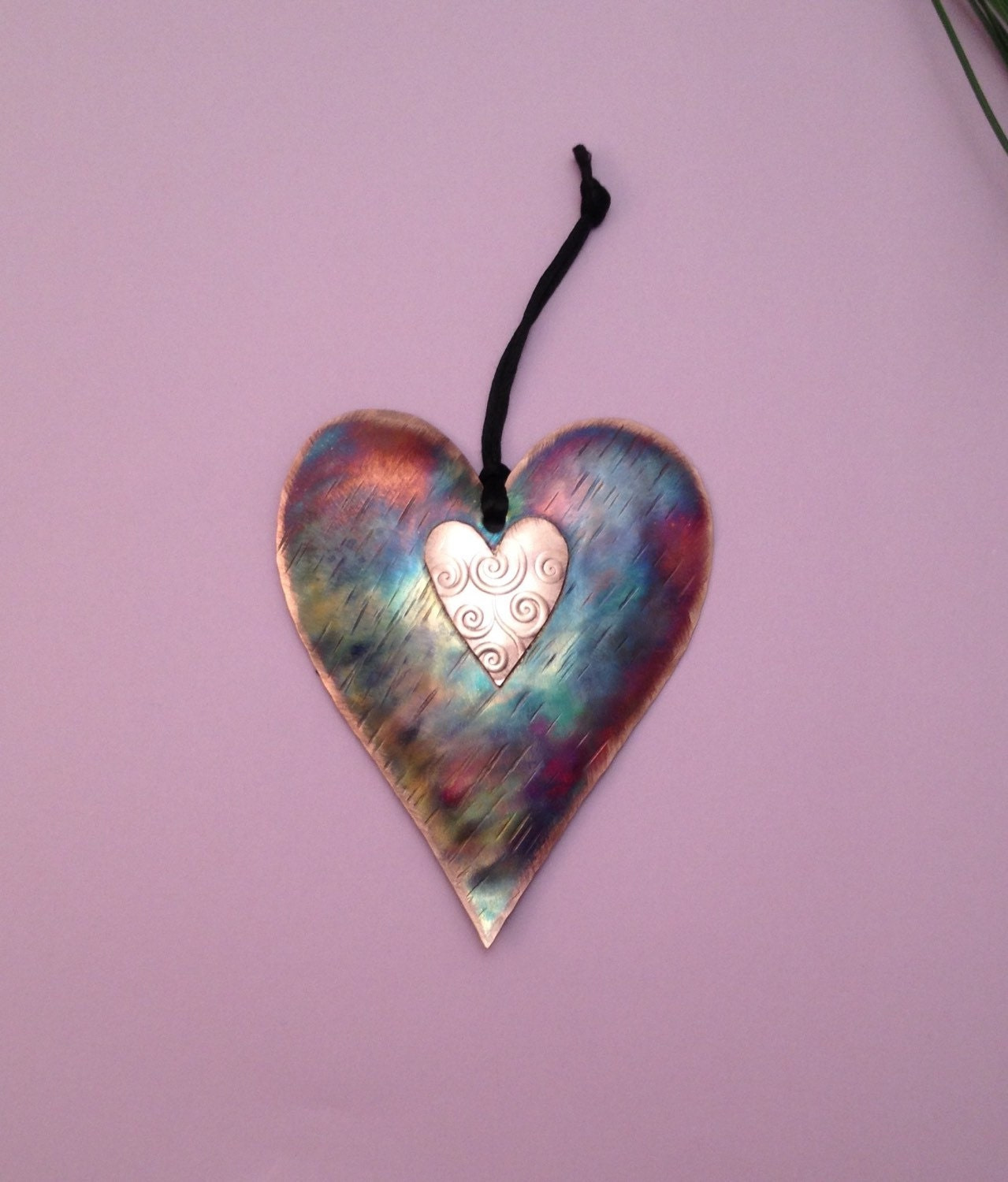 Handcrafted Copper Heart Ornament, Montana Made, Rainbow Patina Finish, Wedding Anniversary Valentine Gift