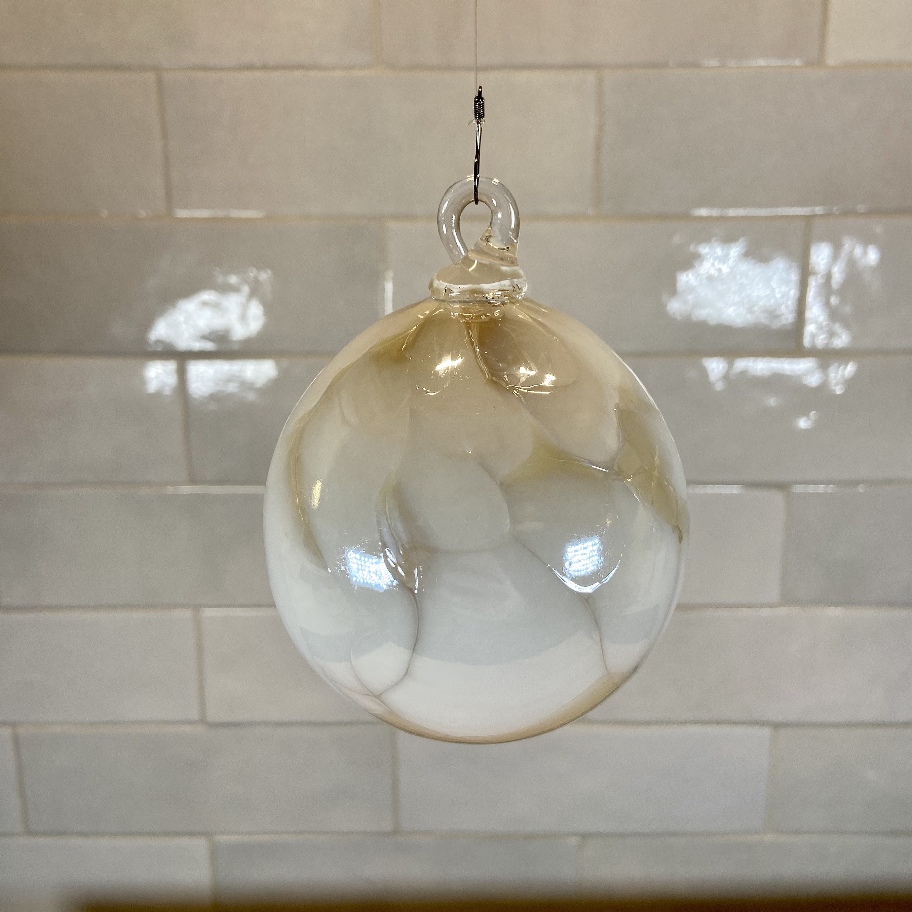 Hand Blown Glass Christmas Ornament in White Beige and Cream 3 - MeasureMason Hand Blown Glass Christmas Ornament in White Beige and Cream 3