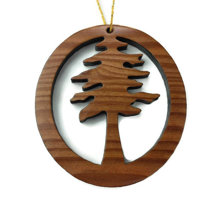Handmade California Redwood Wood Christmas Ornament - Laser Cut Oval Design