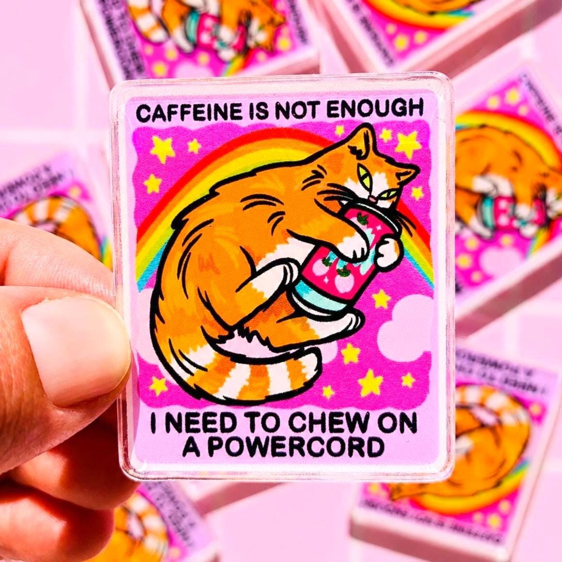 Funny Orange Cat Magnet for Energy Drink Lovers, Sarcastic Fridge or Desk Decor