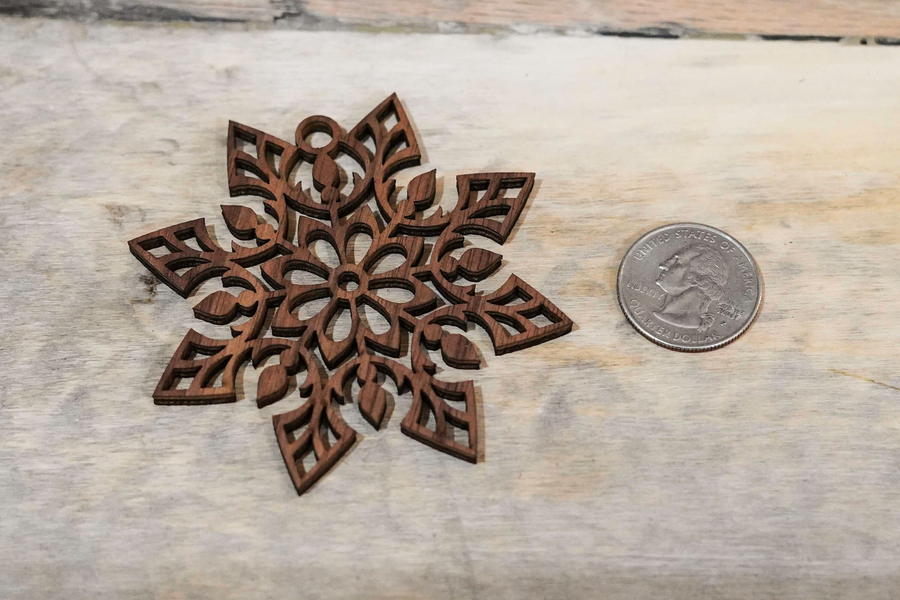 Christmas Snowflake Wooden Ornaments in Walnut 3 - MeasureMason Christmas Snowflake Wooden Ornaments in Walnut 3