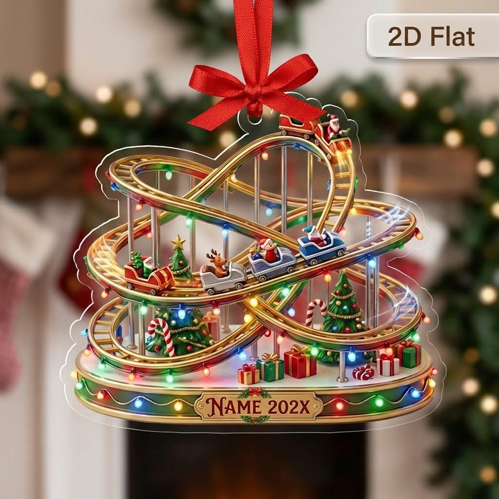Personalized Roller Coaster Christmas Ornament – Custom Acrylic Tree Decor with Name
