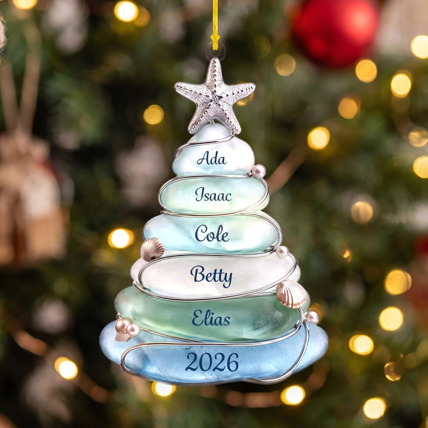 Personalized Beach Christmas Ornament 2026 - Custom Family Name Keepsake with Up to 13 Names