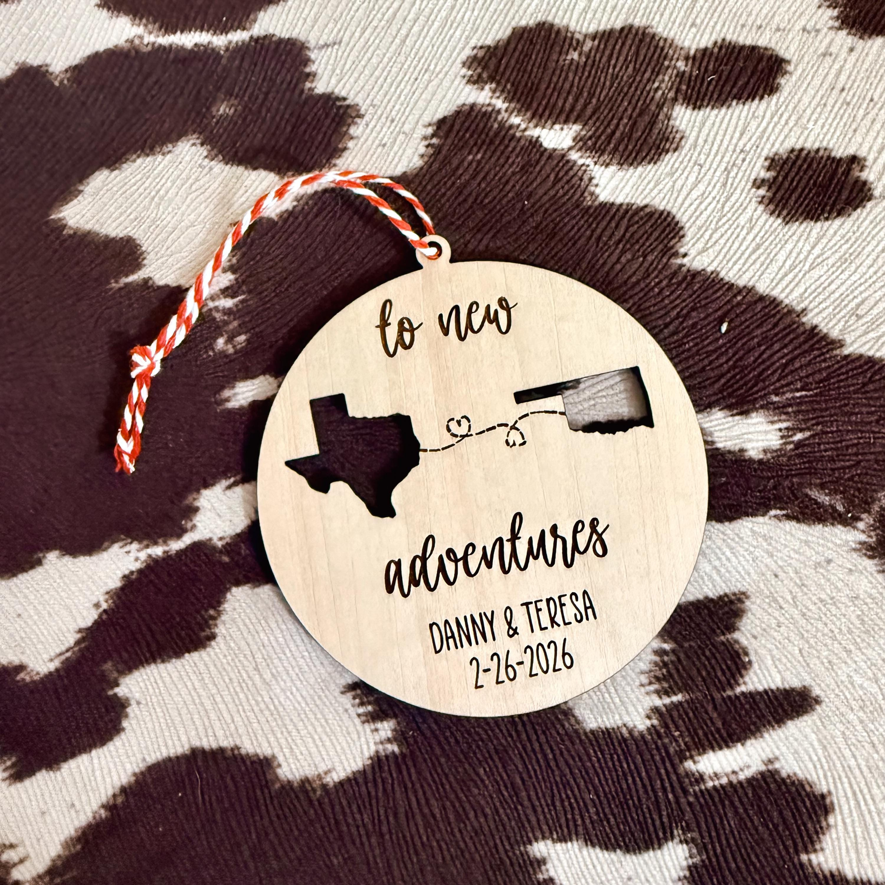 To New Adventures Cross Country Moving Ornament - Laser Cut Personalized States - Christmas Housewarming New Home Gift 1 - MeasureMason To New Adventures Cross Country Moving Ornament - Laser Cut Personalized States - Christmas Housewarming New Home Gift 1