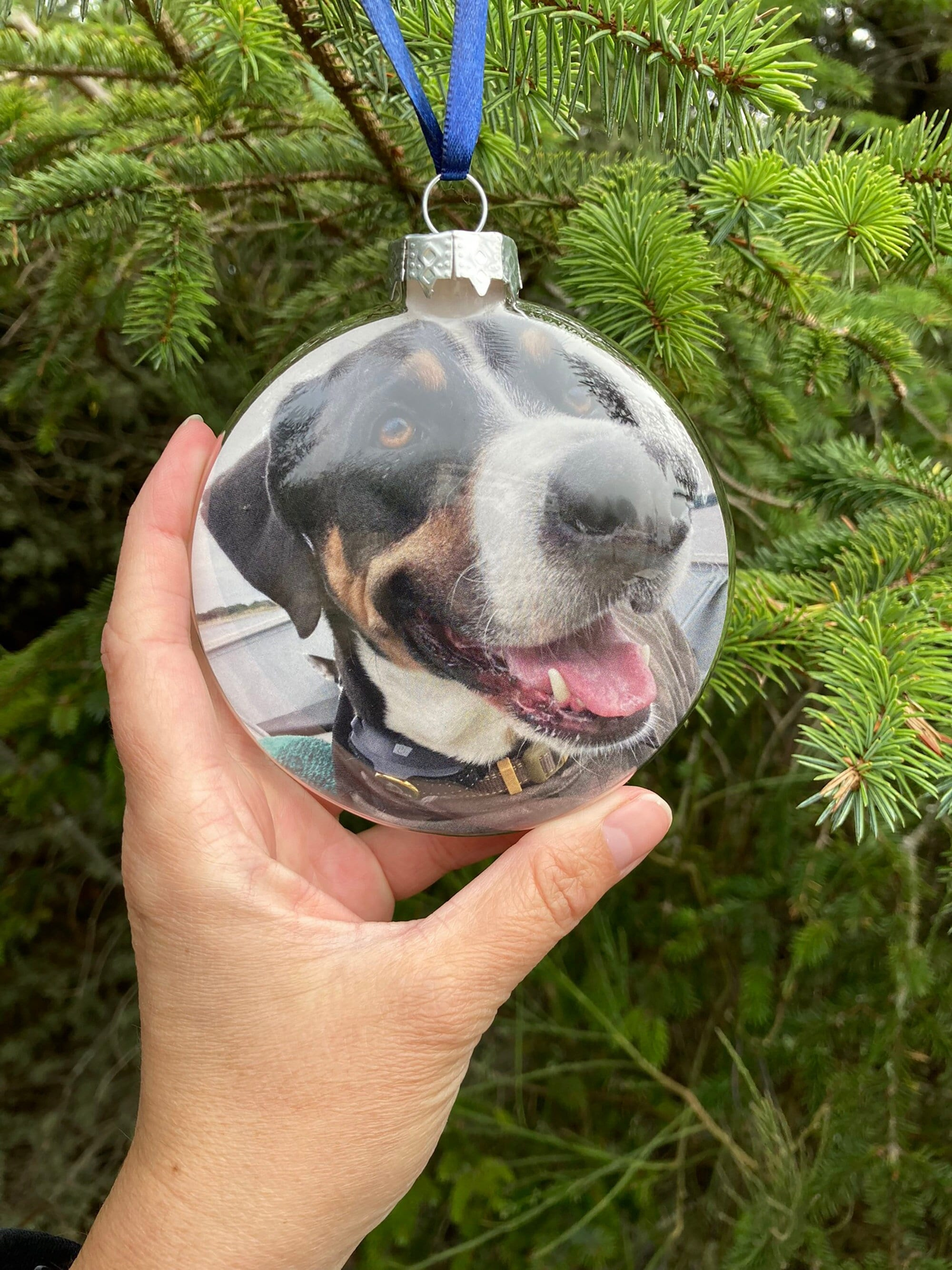 Personalized Photo Ornament 4 Inch Glass Christmas Keepsake - Memorial Family Pet Ornament - Baby's First Christmas