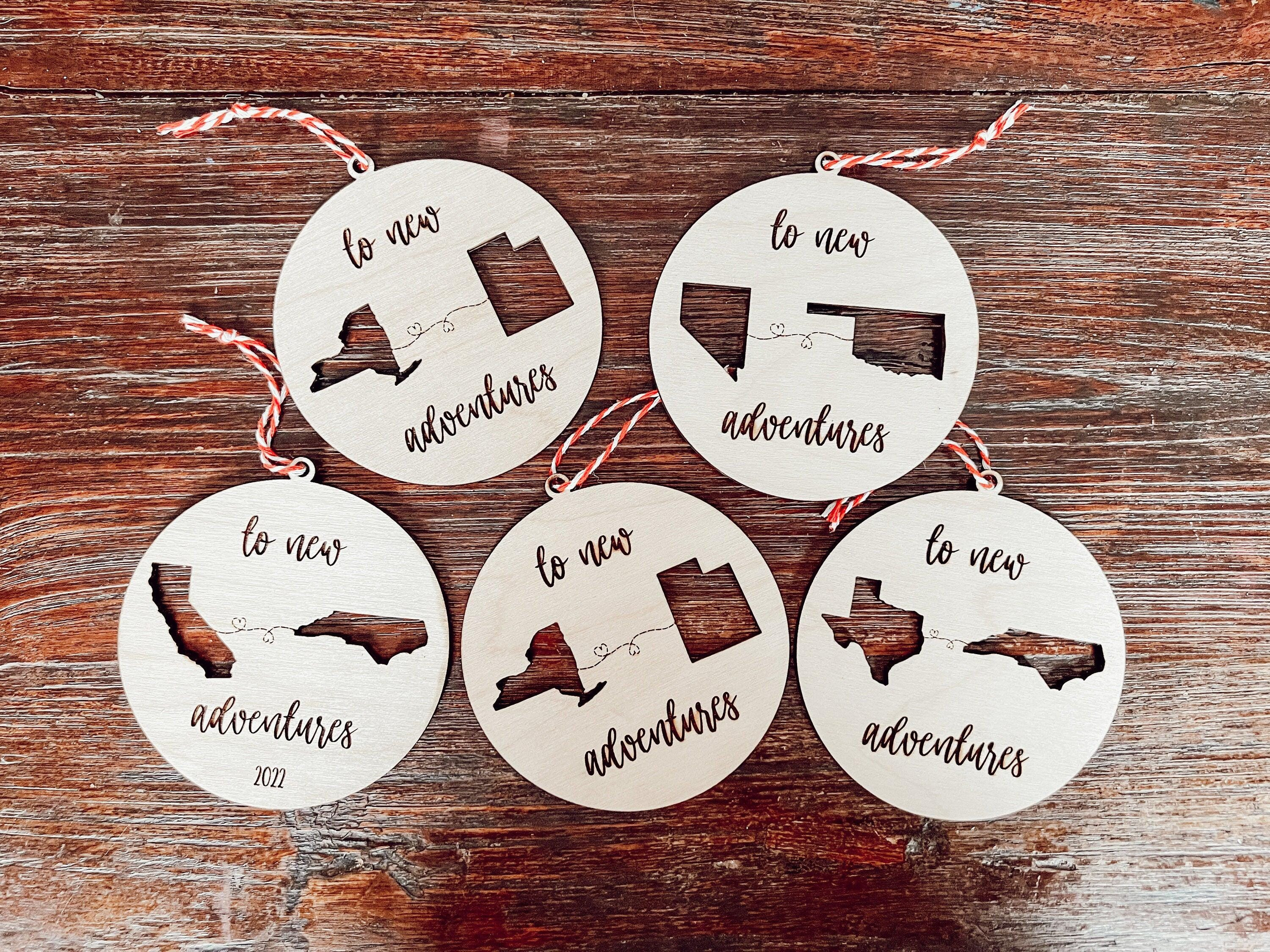 To New Adventures Cross Country Moving Ornament - Laser Cut Personalized States - Christmas Housewarming New Home Gift 3 - MeasureMason To New Adventures Cross Country Moving Ornament - Laser Cut Personalized States - Christmas Housewarming New Home Gift 3
