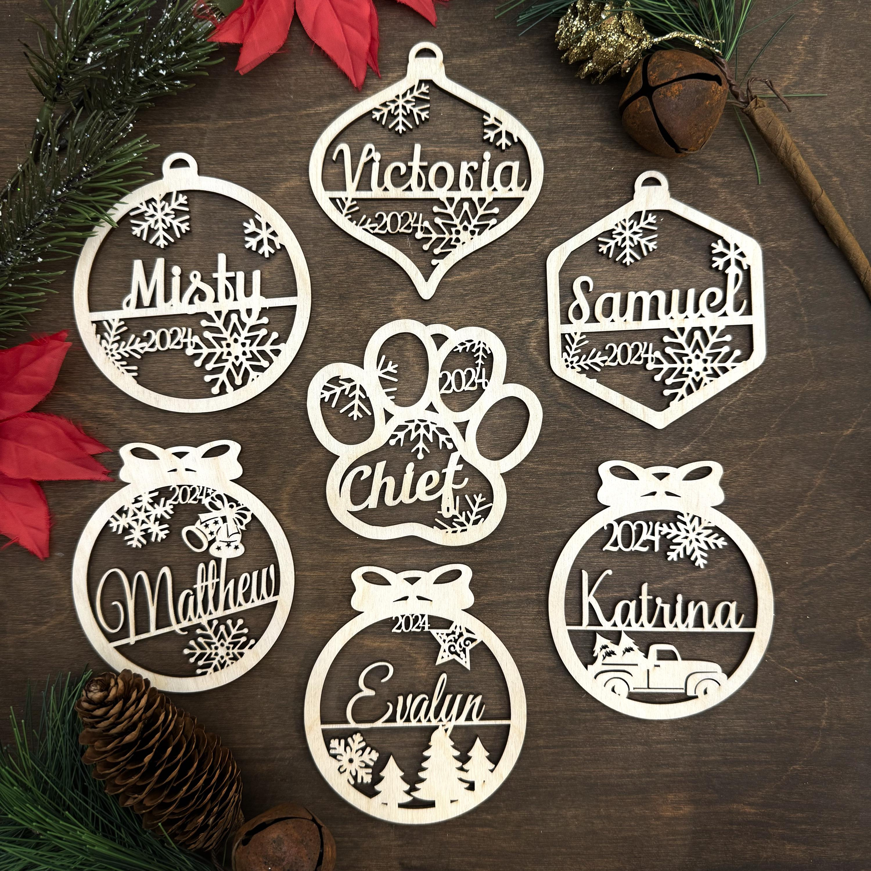 Personalized Wood Laser-Cut Christmas Ornament - Custom Family Name Holiday Decoration