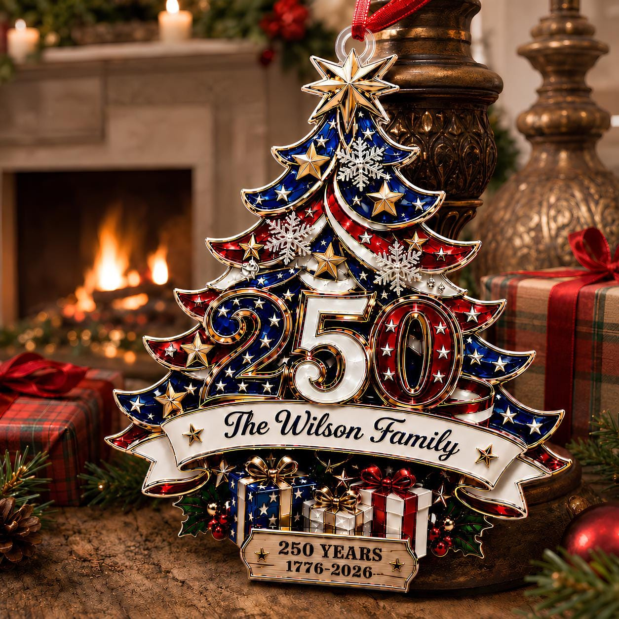 Custom 250th Anniversary Acrylic Ornament, Personalized Patriotic Family Christmas Tree Decor, 1776-2026 USA Bauble 3 - MeasureMason Custom 250th Anniversary Acrylic Ornament, Personalized Patriotic Family Christmas Tree Decor, 1776-2026 USA Bauble 3