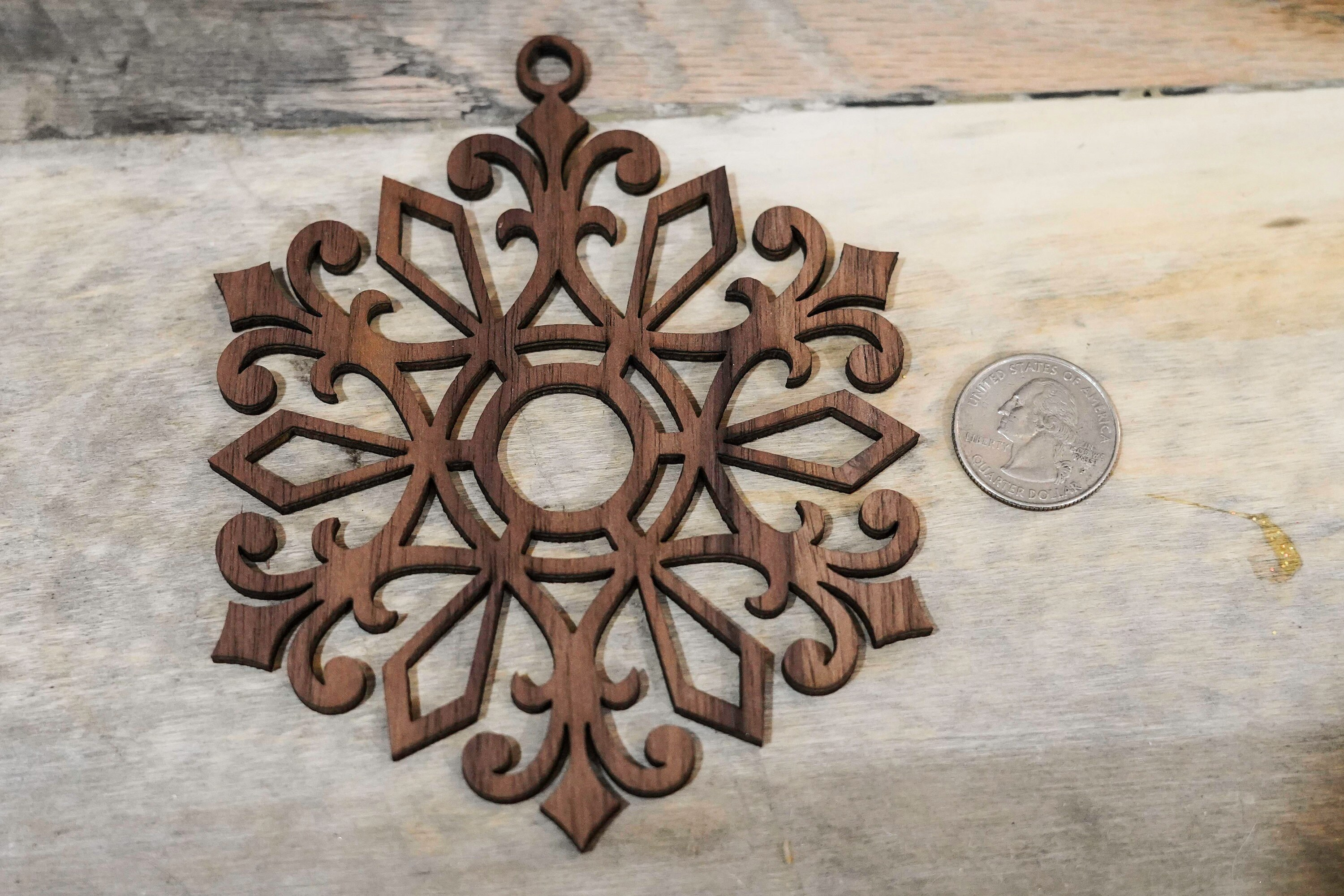 Christmas Snowflake Wooden Ornaments in Walnut 4 - MeasureMason Christmas Snowflake Wooden Ornaments in Walnut 4