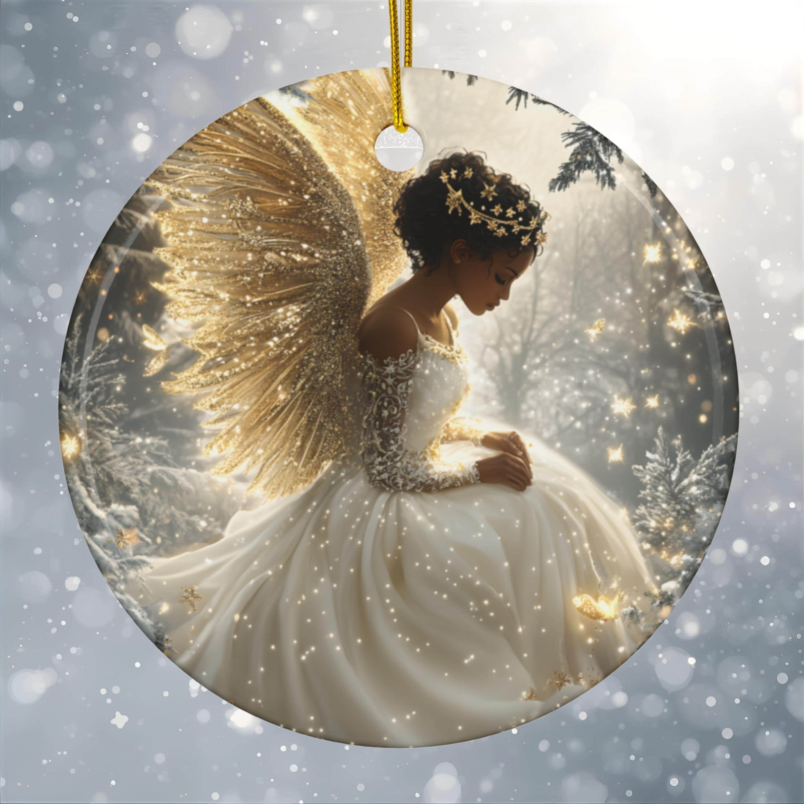 Black Angel Ceramic Christmas Ornament, Elegant Holiday Tree Decor Keepsake Black Angel Ceramic Christmas Ornament, Elegant Holiday Tree Decor Keepsake