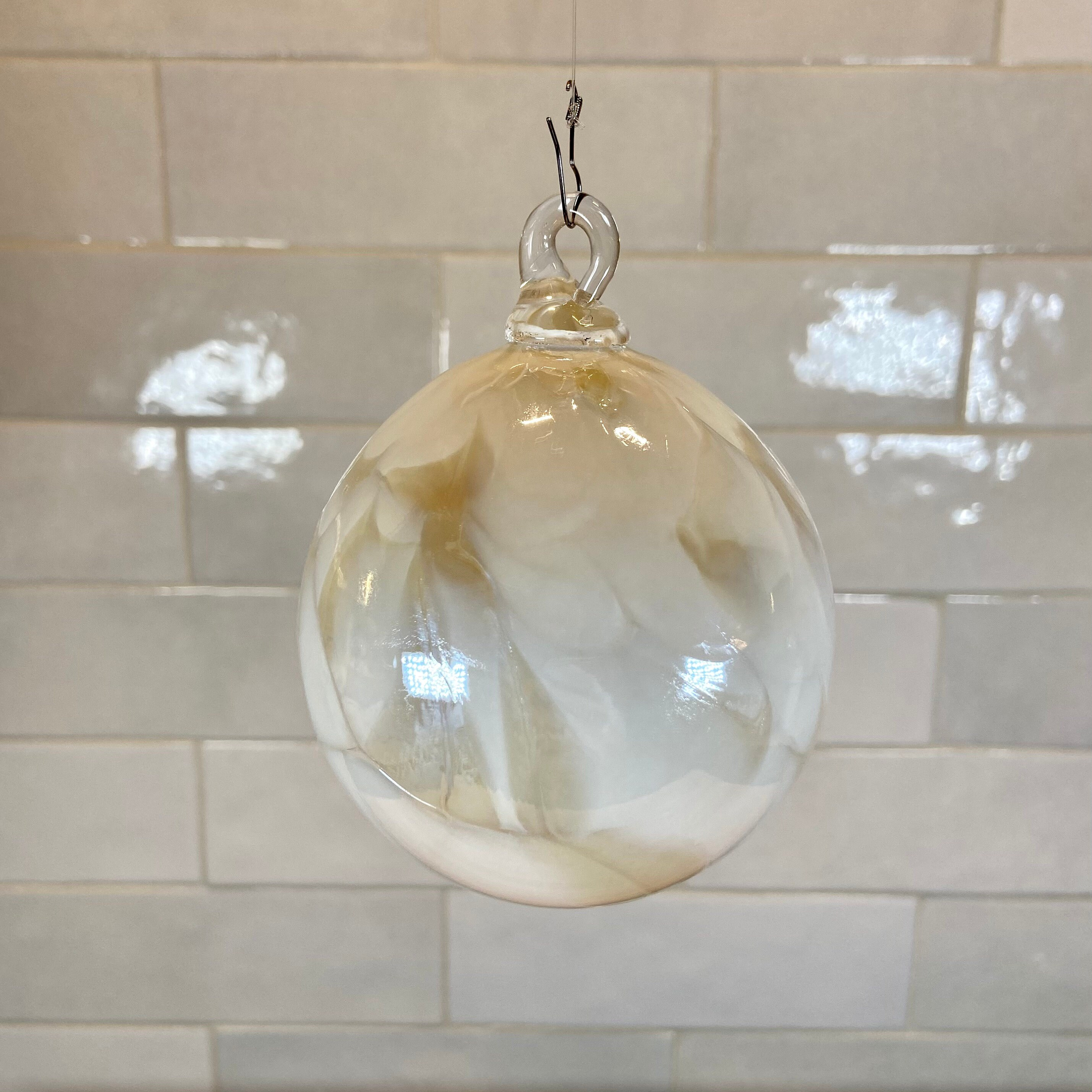 Hand Blown Glass Christmas Ornament in White Beige and Cream 2 - MeasureMason Hand Blown Glass Christmas Ornament in White Beige and Cream 2