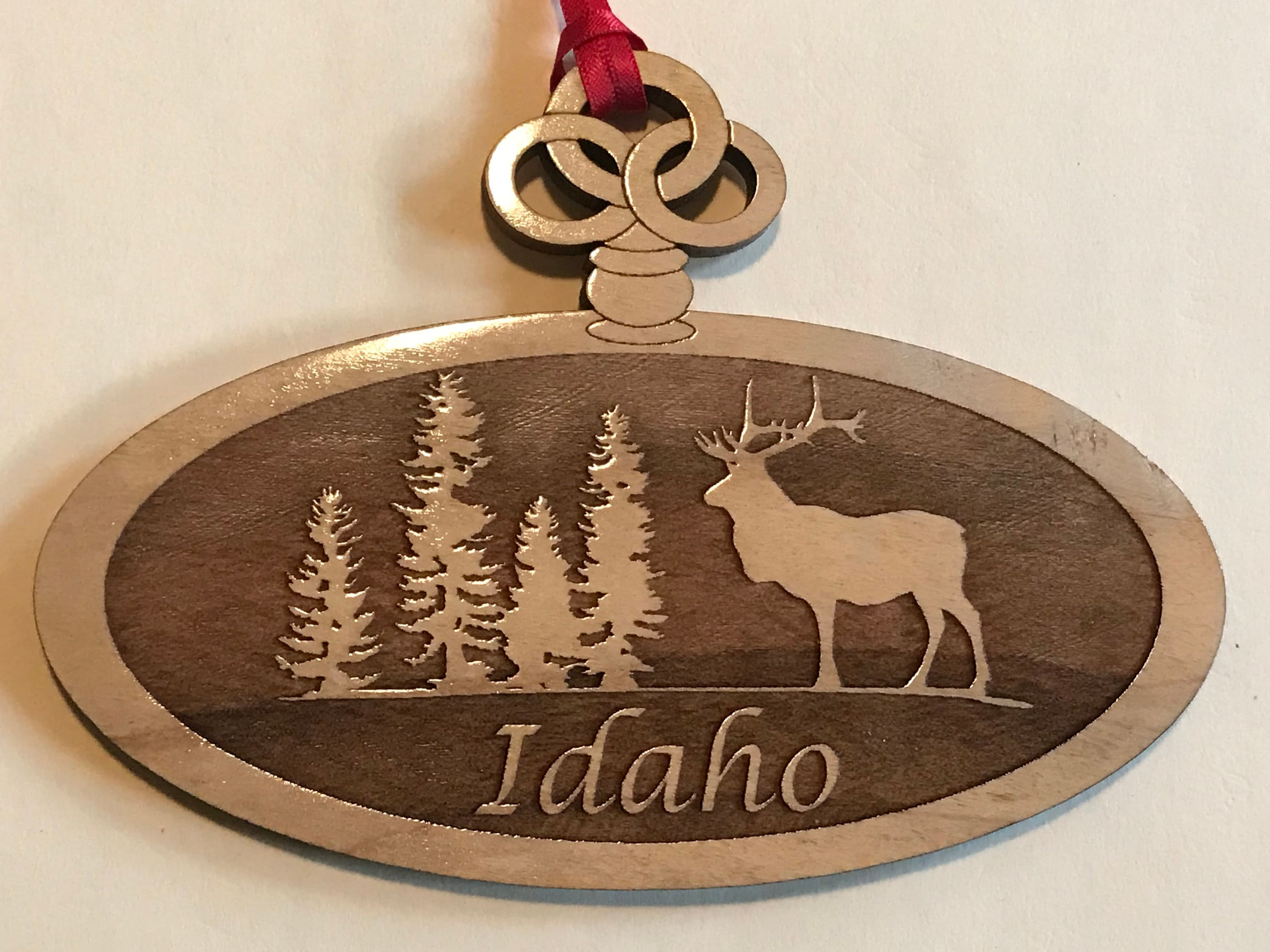 Elk Wood Ornament, Oval Maple Hardwood Christmas Ornament
