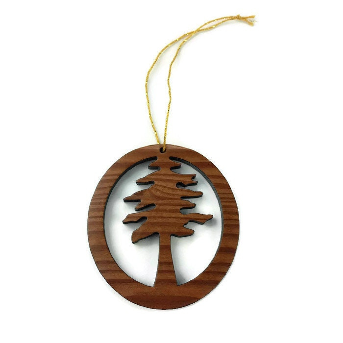 Handmade California Redwood Wood Christmas Ornament - Laser Cut Oval Design 4 - MeasureMason Handmade California Redwood Wood Christmas Ornament - Laser Cut Oval Design 4