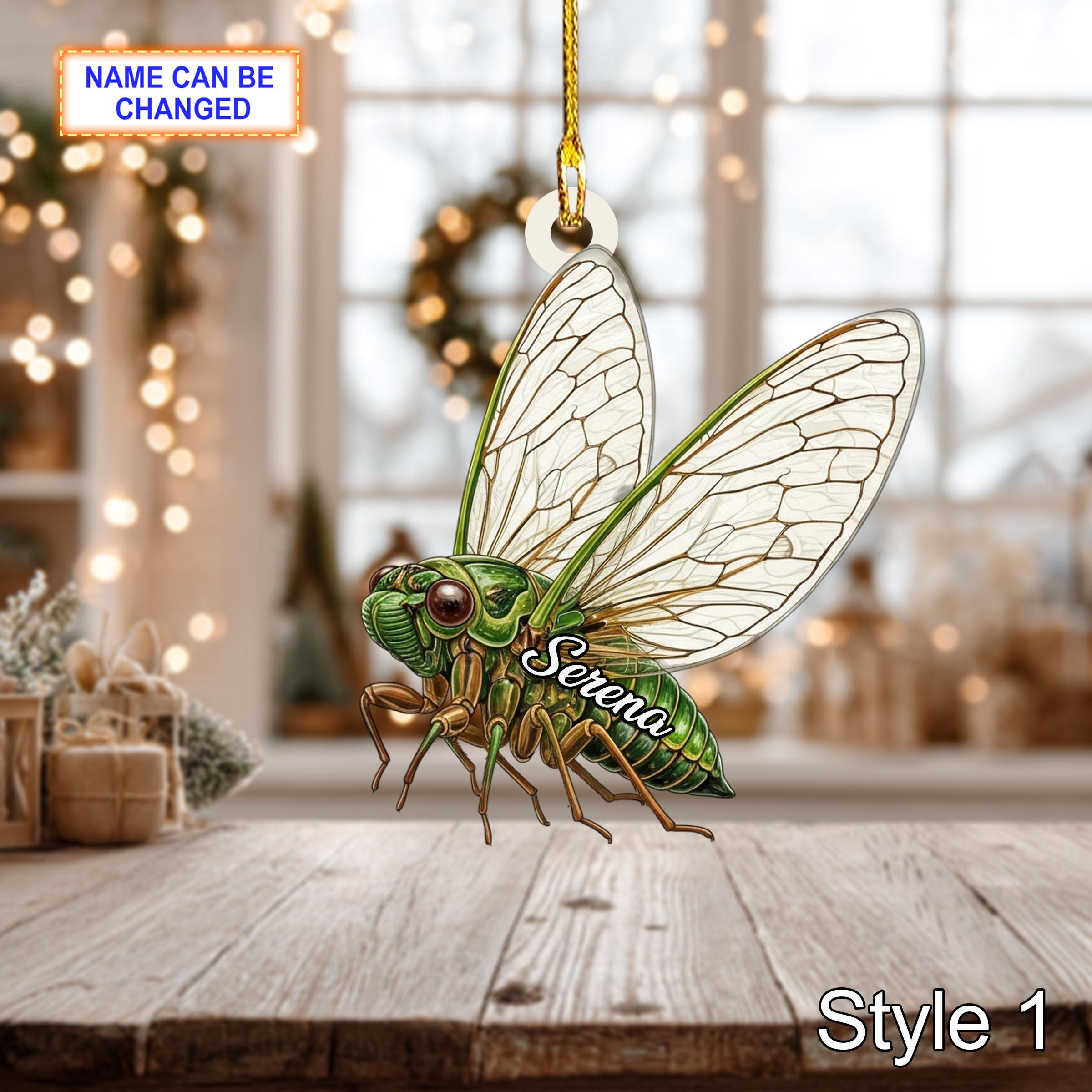 Personalized Cicada Christmas Ornament with Custom Name, Flat Holiday Tree Decor