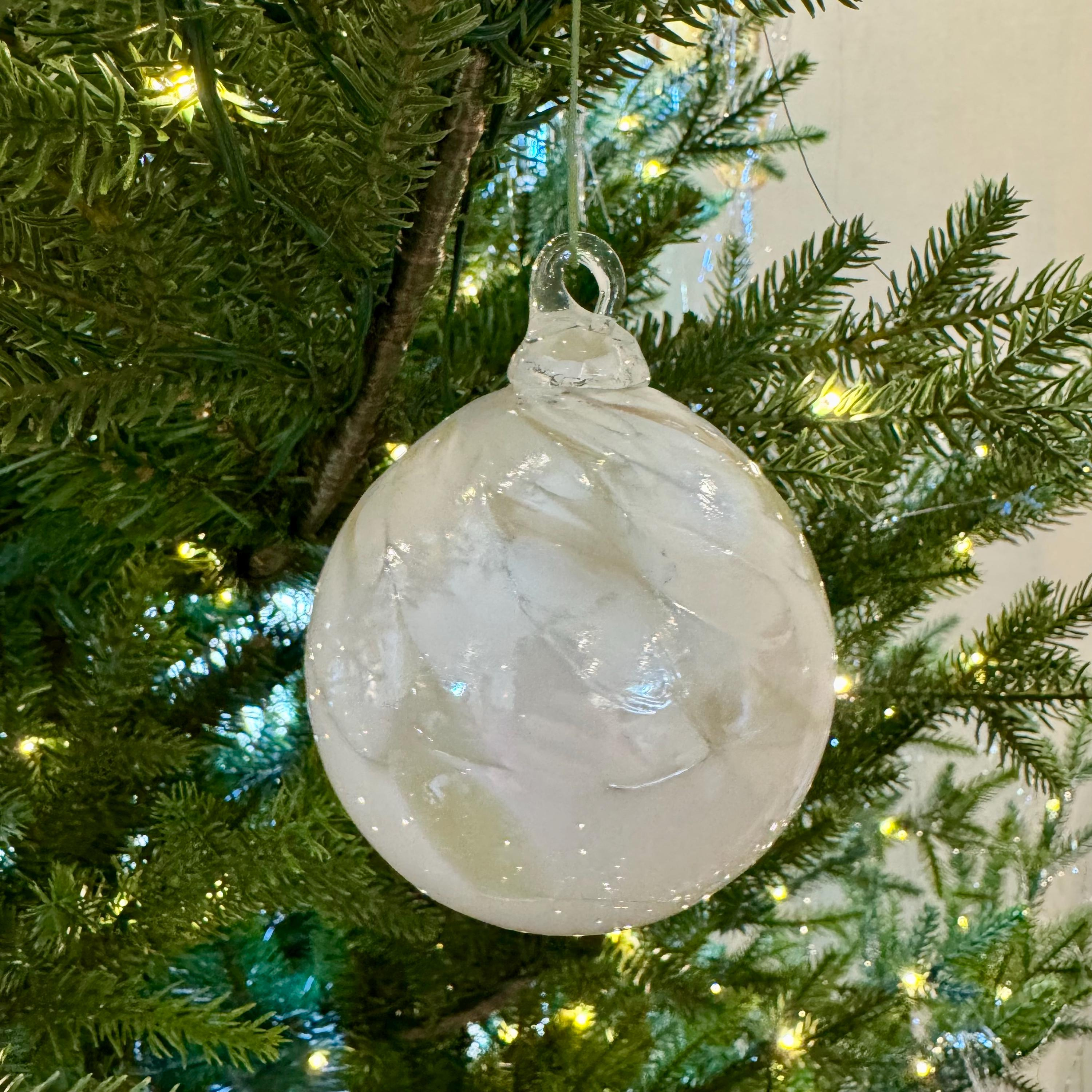 Hand Blown Glass Christmas Ornament in White Beige and Cream 1 - MeasureMason Hand Blown Glass Christmas Ornament in White Beige and Cream 1