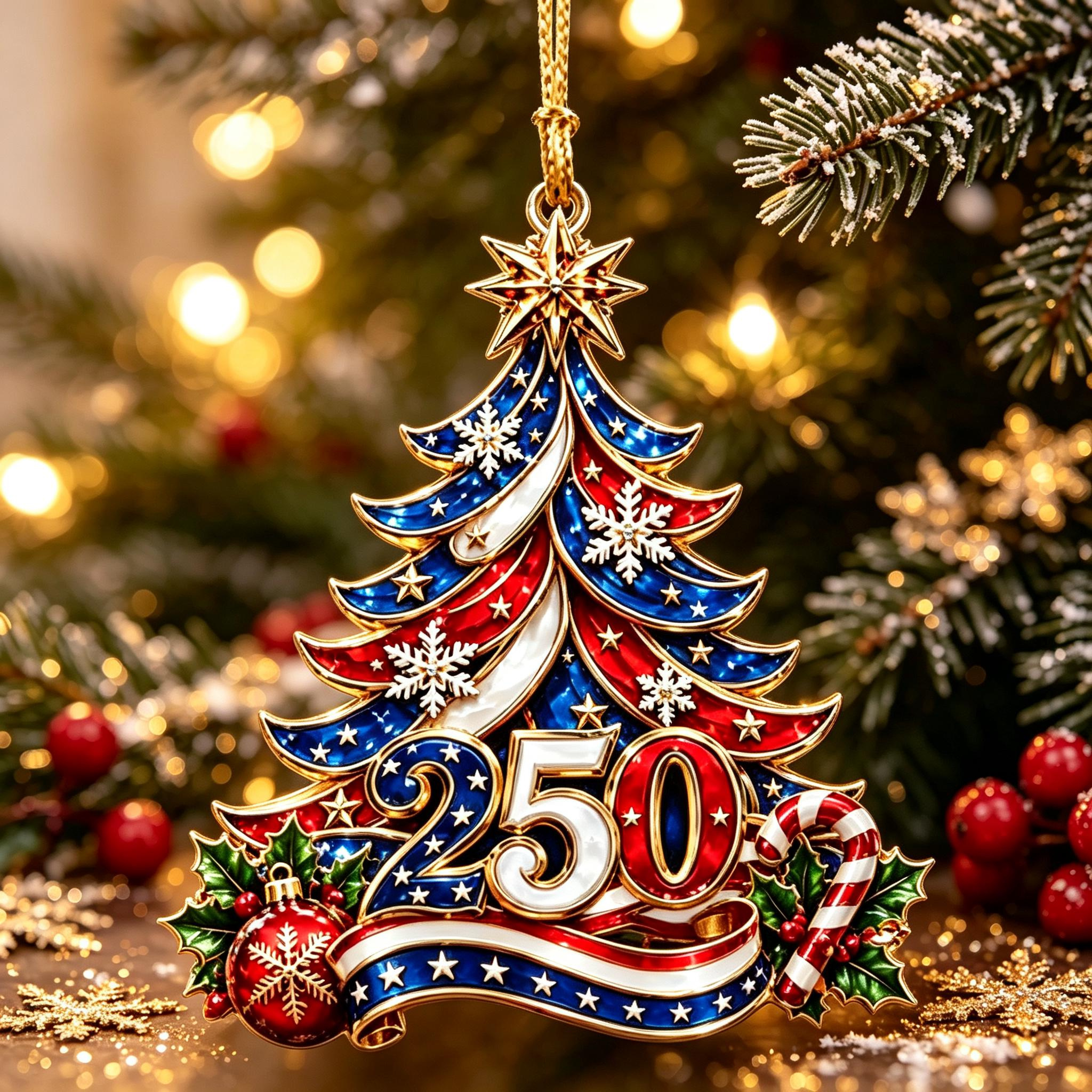 Patriotic 250 Christmas Tree Ornament Red White Blue Holiday Keepsake Patriotic 250 Christmas Tree Ornament Red White Blue Holiday Keepsake