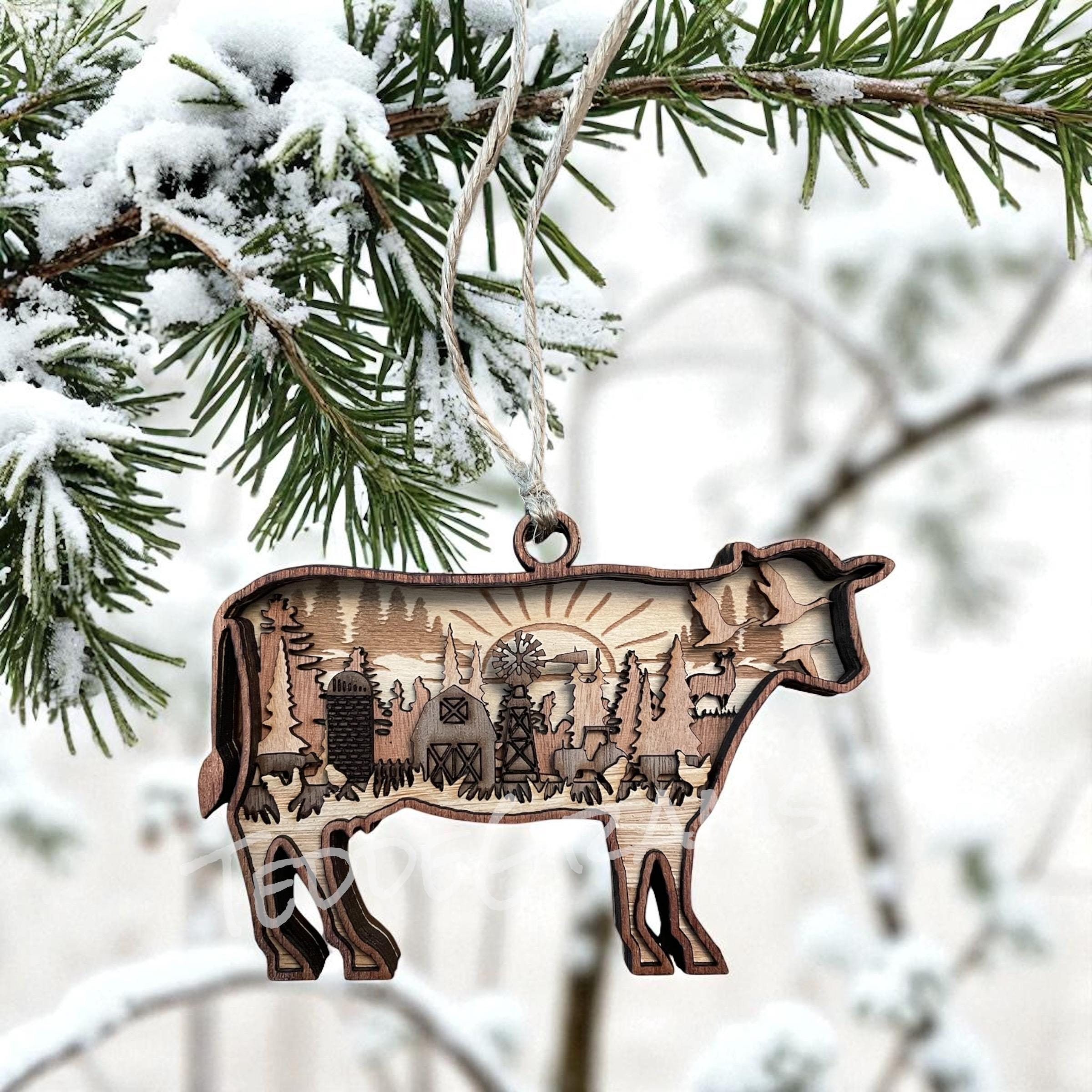 Cow Christmas Ornament, Rustic Farm Tree Decor Gift