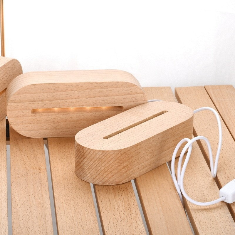 USB LED Light Base Oval Wood Night Light Stand for Ornament Display