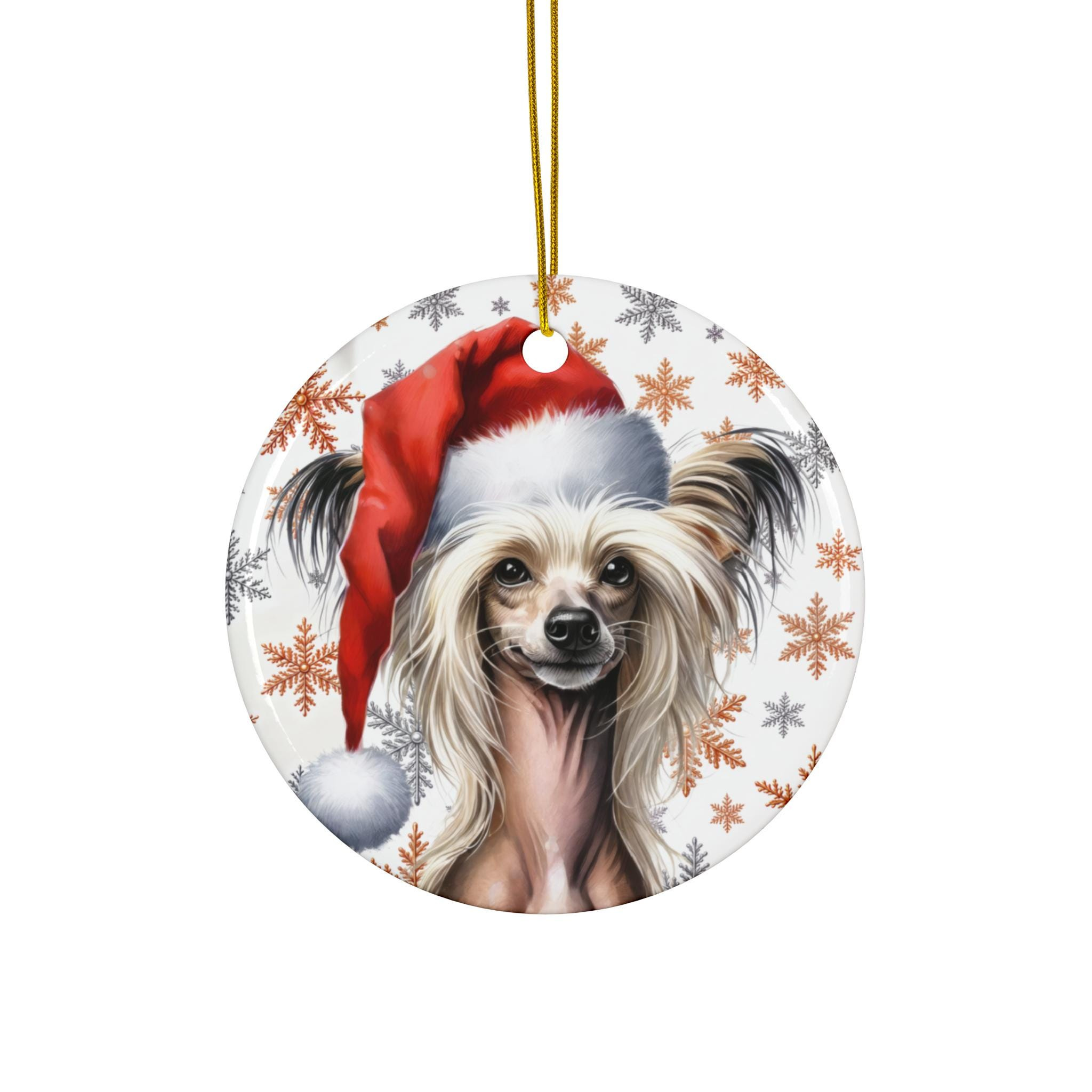 Chinese Crested Dog Christmas Ornament, Ceramic Round Pet Lover Tree Decoration Chinese Crested Dog Christmas Ornament, Ceramic Round Pet Lover Tree Decoration