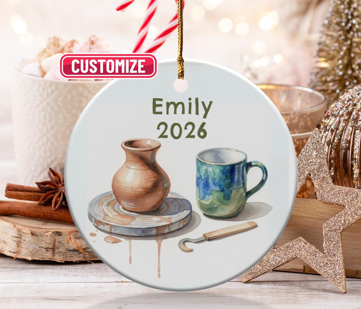 Personalized Pottery Wheel Ornament, Custom Potter Gift, Ceramics Keepsake Personalized Pottery Wheel Ornament, Custom Potter Gift, Ceramics Keepsake