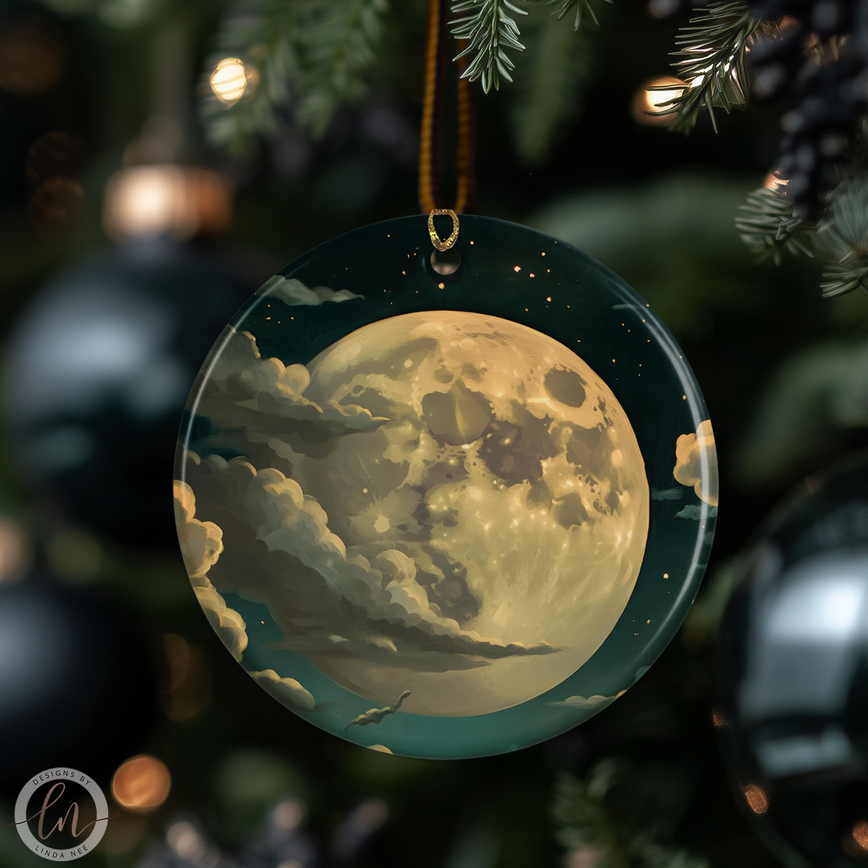 Full Moon Christmas Ornament, Celestial Winter Tree Decor Full Moon Christmas Ornament, Celestial Winter Tree Decor