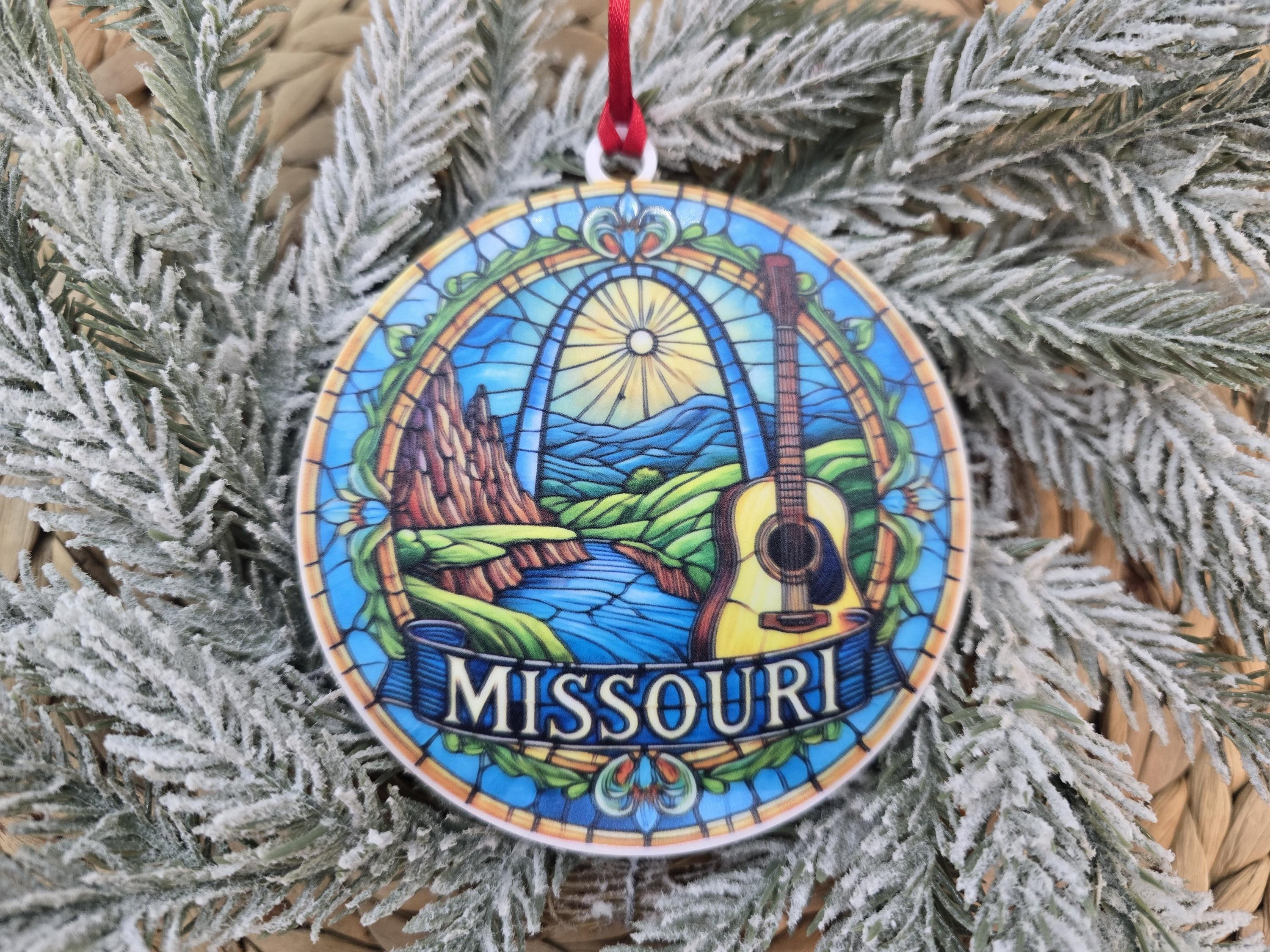 Missouri Stained Glass Inspired Ornament: UV Printed Acrylic Keepsake Missouri Stained Glass Inspired Ornament: UV Printed Acrylic Keepsake