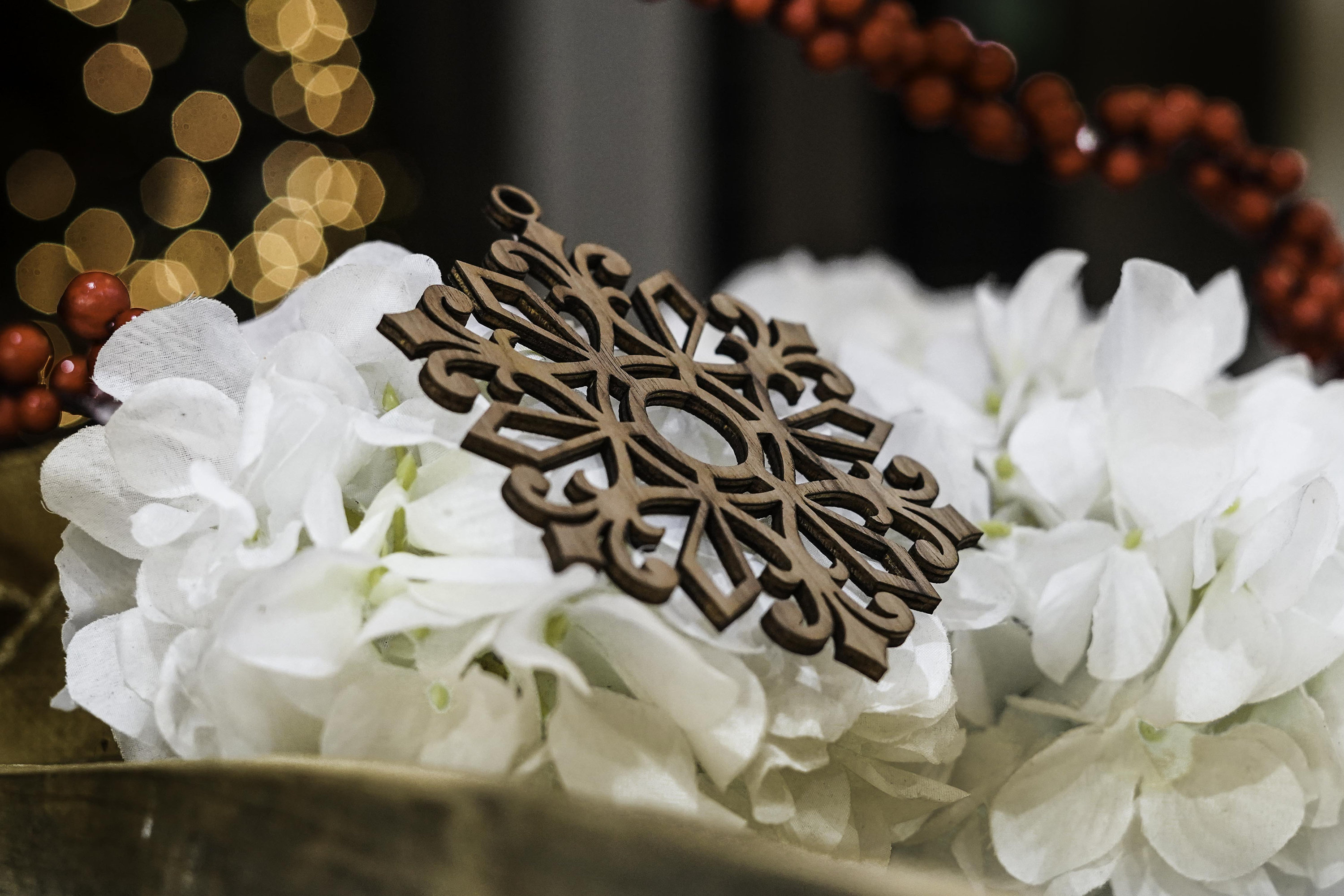 Christmas Snowflake Wooden Ornaments in Walnut 2 - MeasureMason Christmas Snowflake Wooden Ornaments in Walnut 2