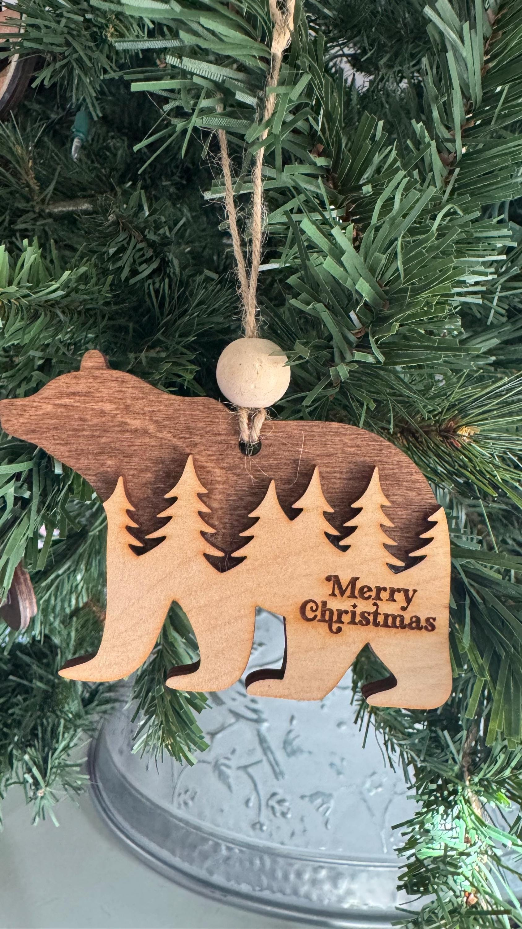 Wooden Bear Christmas Ornament, Rustic Woodland Holiday Tree Decor 3 - MeasureMason Wooden Bear Christmas Ornament, Rustic Woodland Holiday Tree Decor 3