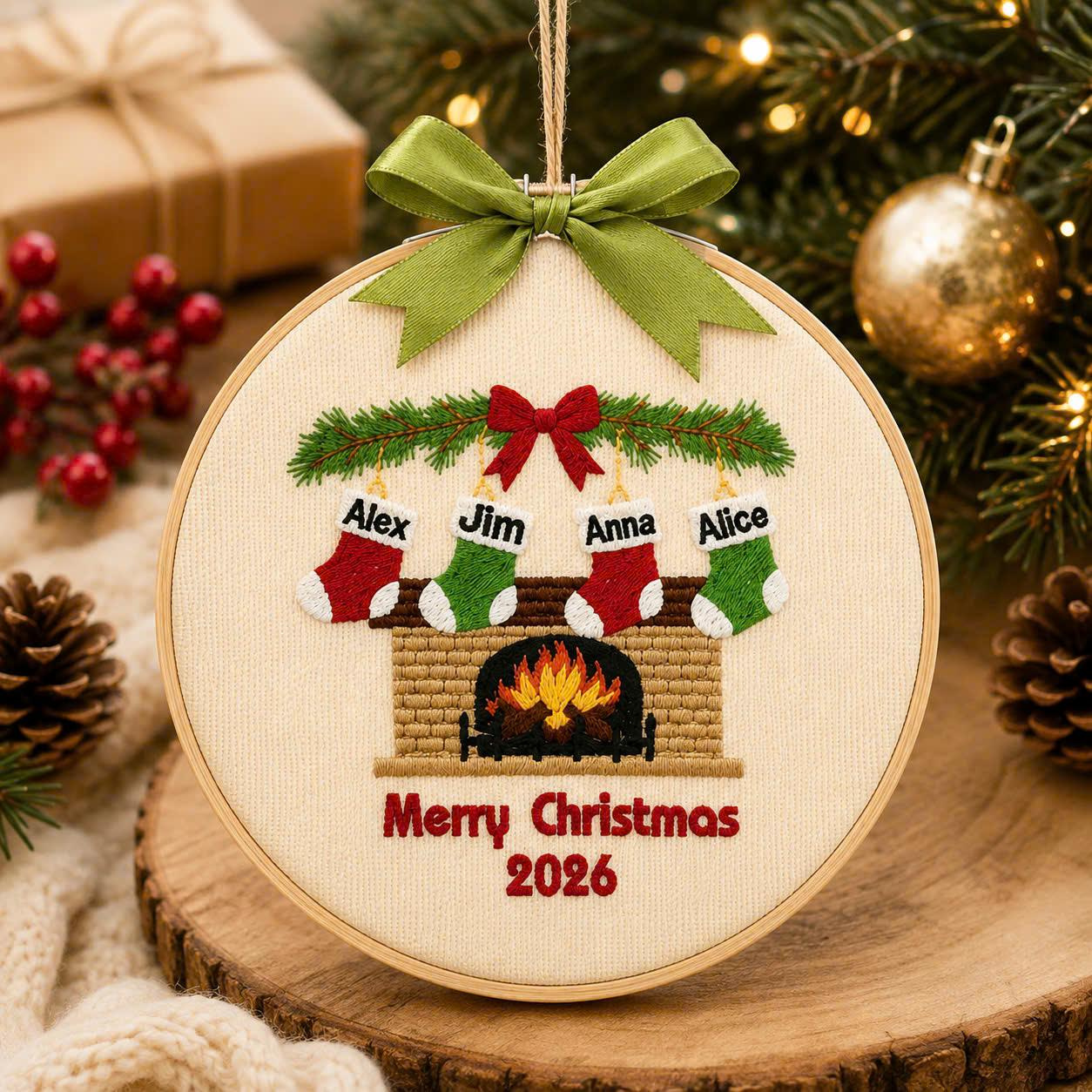 Personalized Christmas Embroidery Hoop, Family Name Ornament, Custom Christmas Tree Decoration, Handmade Holiday Gift