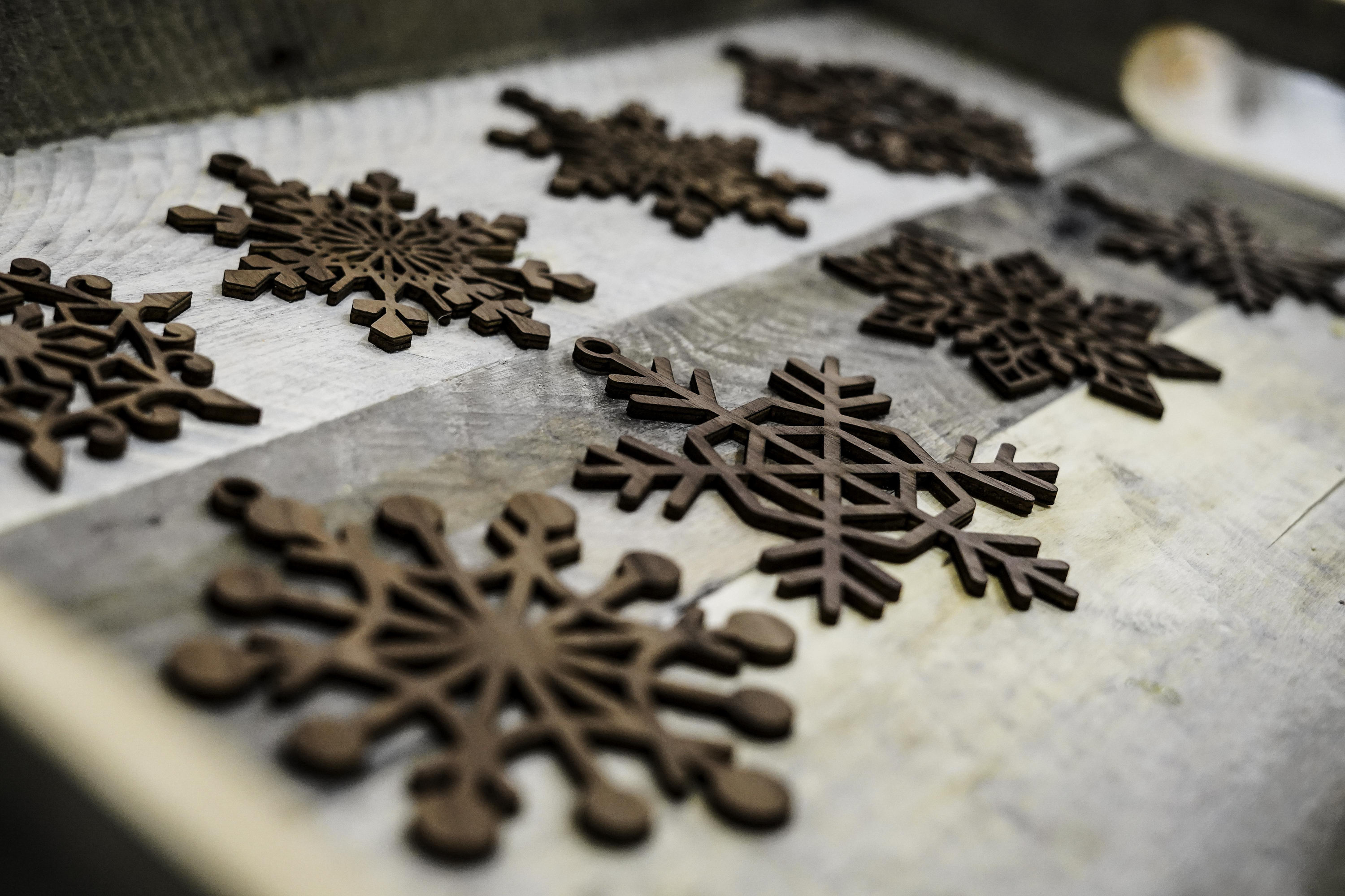 Christmas Snowflake Wooden Ornaments in Walnut