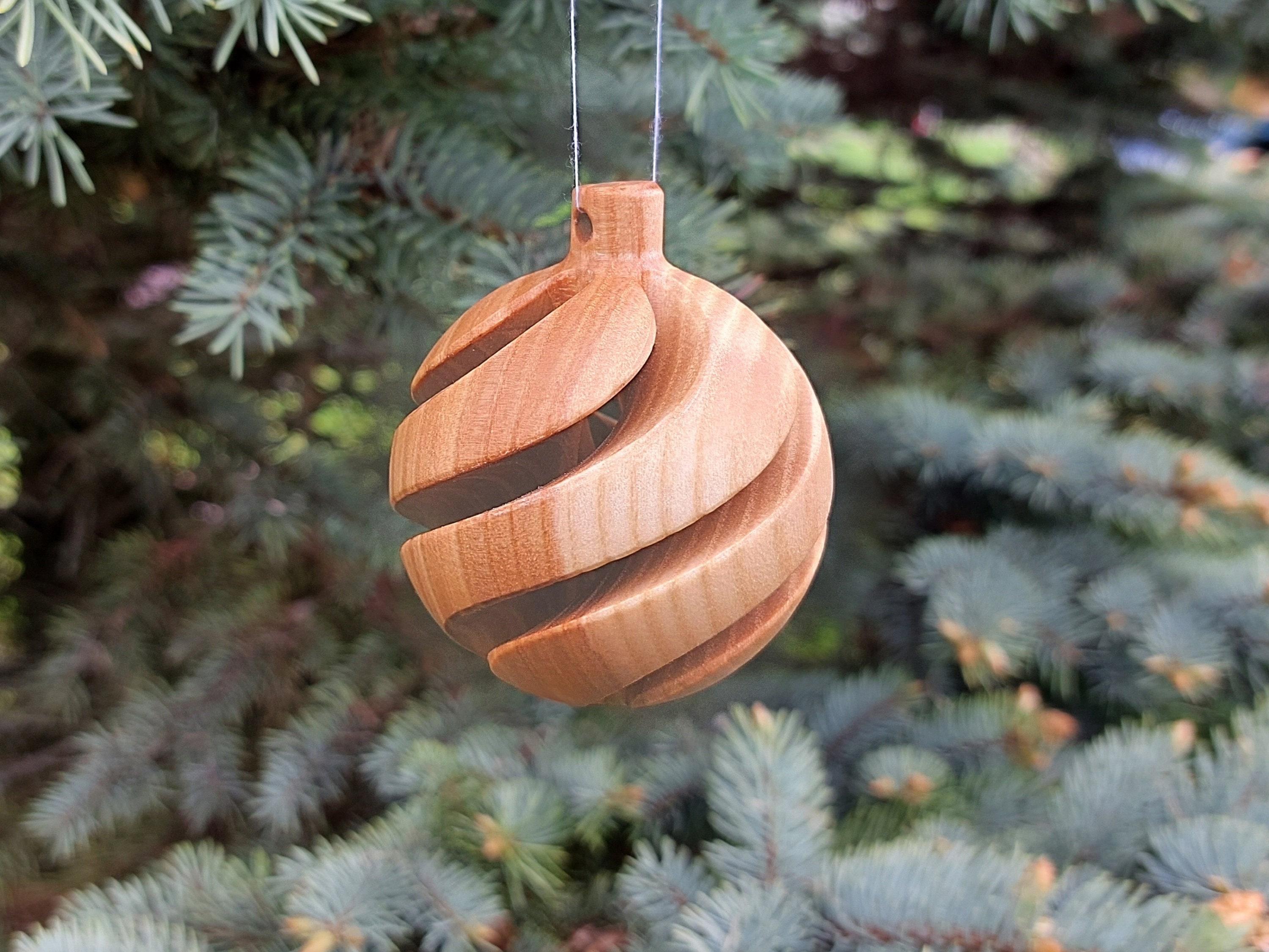 Solid Hardwood Ball Ornament, Handcrafted Wood Christmas Tree Bauble Solid Hardwood Ball Ornament, Handcrafted Wood Christmas Tree Bauble