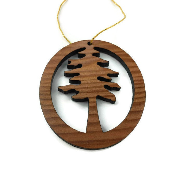 Handmade California Redwood Wood Christmas Ornament - Laser Cut Oval Design 1 - MeasureMason Handmade California Redwood Wood Christmas Ornament - Laser Cut Oval Design 1
