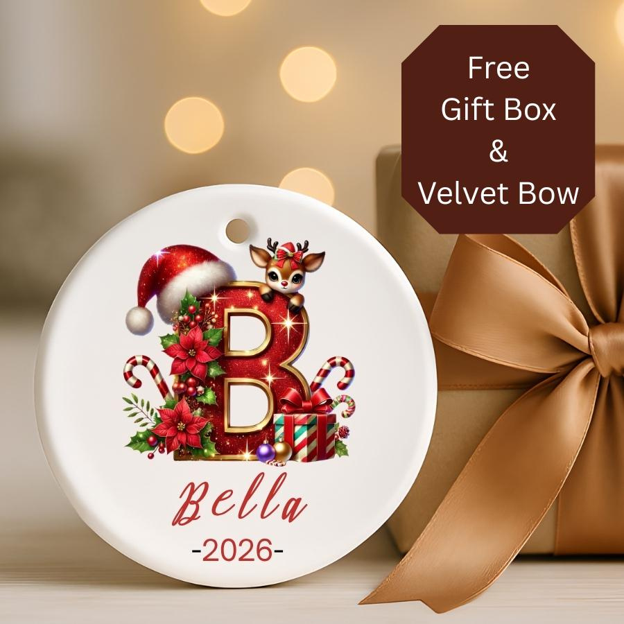 Personalized Name Ceramic Ornament, Round Christmas Tree Decoration Gift