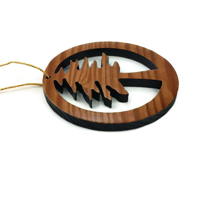 Handmade California Redwood Wood Christmas Ornament - Laser Cut Oval Design 2 - MeasureMason Handmade California Redwood Wood Christmas Ornament - Laser Cut Oval Design 2